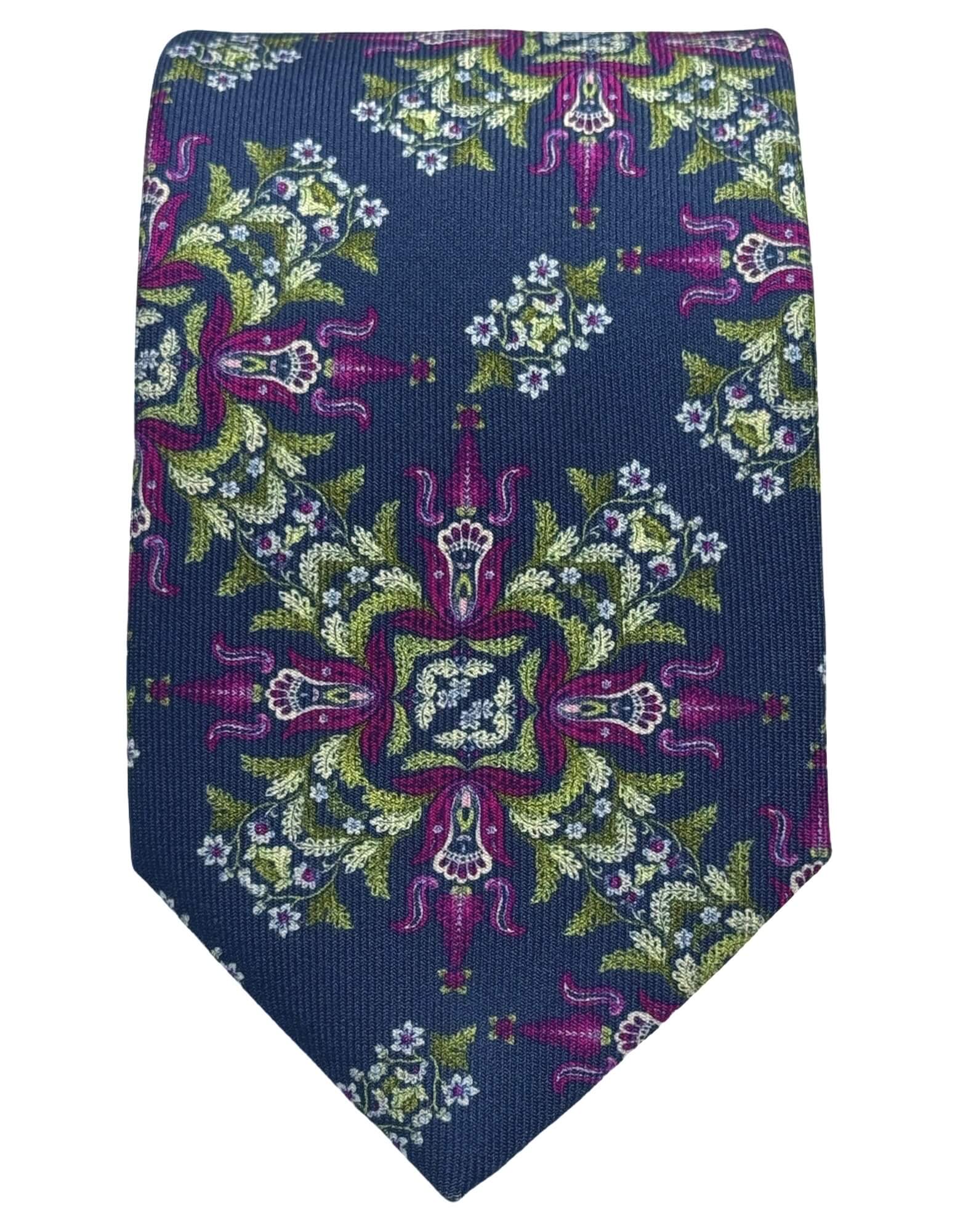 DÉCLIC Ashington Floral Tie for Men - Navy Blue Silk Necktie - Elegant Wedding, Business & Formal Occasion Accessory