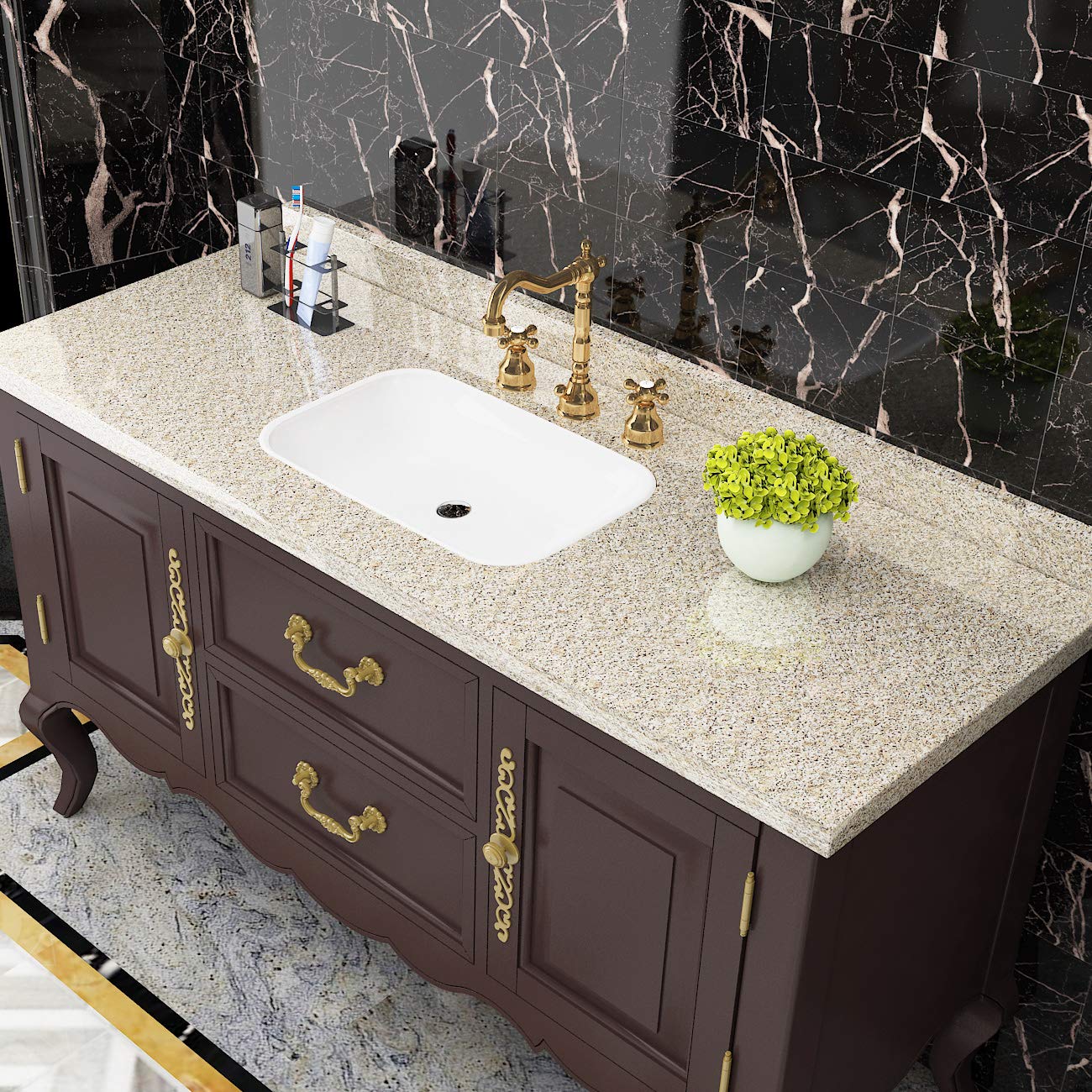 Livelynine 15.8 x 197 Inch Light Brown Granite Contact Paper - Waterproof Peel & Stick Vinyl Wrap for Countertops, Cabinets, Sink & Desk | Perfect for Kitchen, Bathroom & Office Renovation | Easy DIY Home Upgrade Solution