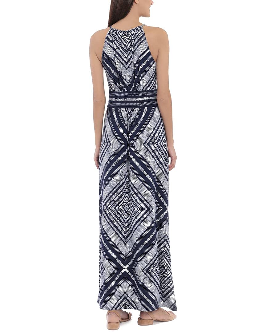 London Times Diamond Maxi Dress - White/Navy for Casual Wear