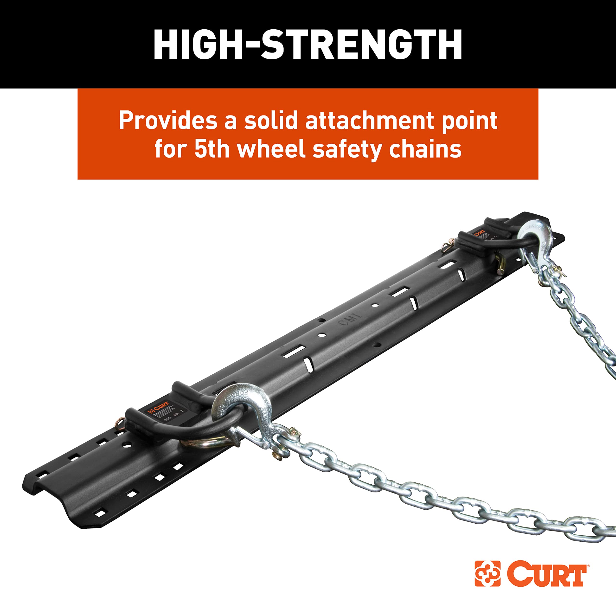 CURT 16000 5th Wheel Hitch Safety Chain Anchors - Compatible with Industry-Standard Rails for Heavy-Duty Towing | Perfect for RV Trailers, Horse Trailers & Gooseneck Trailers