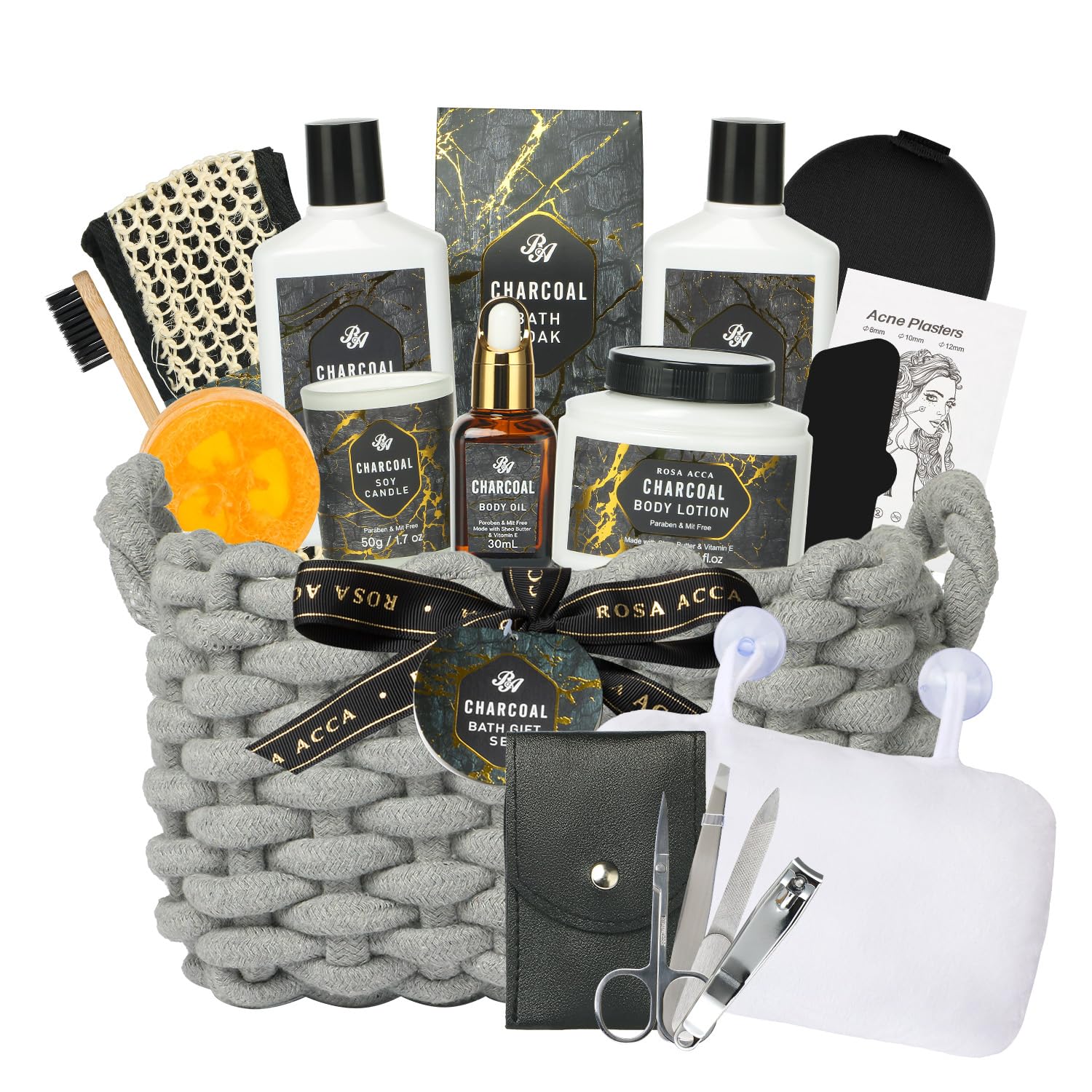 Premium 15-Piece Spa Gift Set for Men & Women - Bamboo Charcoal Scented Body Wash, Bubble Bath, Bath Soak & Manicure Kit | Luxury Birthday Gifts for Him, Dad, Boyfriend | Relaxing Home Spa Experience & Self-Care Essentials