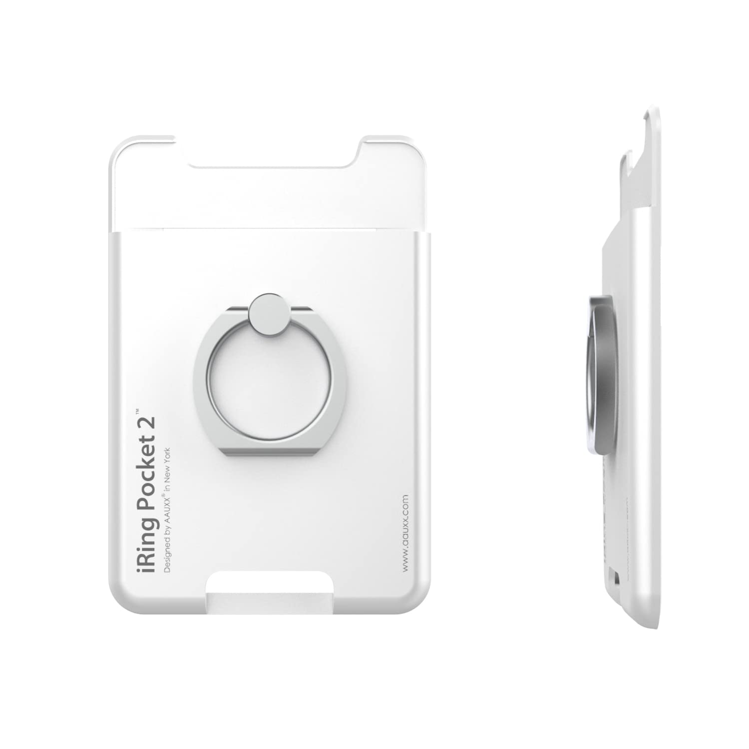 iRing Pocket Card Phone Ring Grip Holder - 2 Card Wallet Holder with Finger Grip, Compatible with iPhone, Galaxy & Android Smartphones (Pearl White) | Perfect for Commuting, Travel & Everyday Use