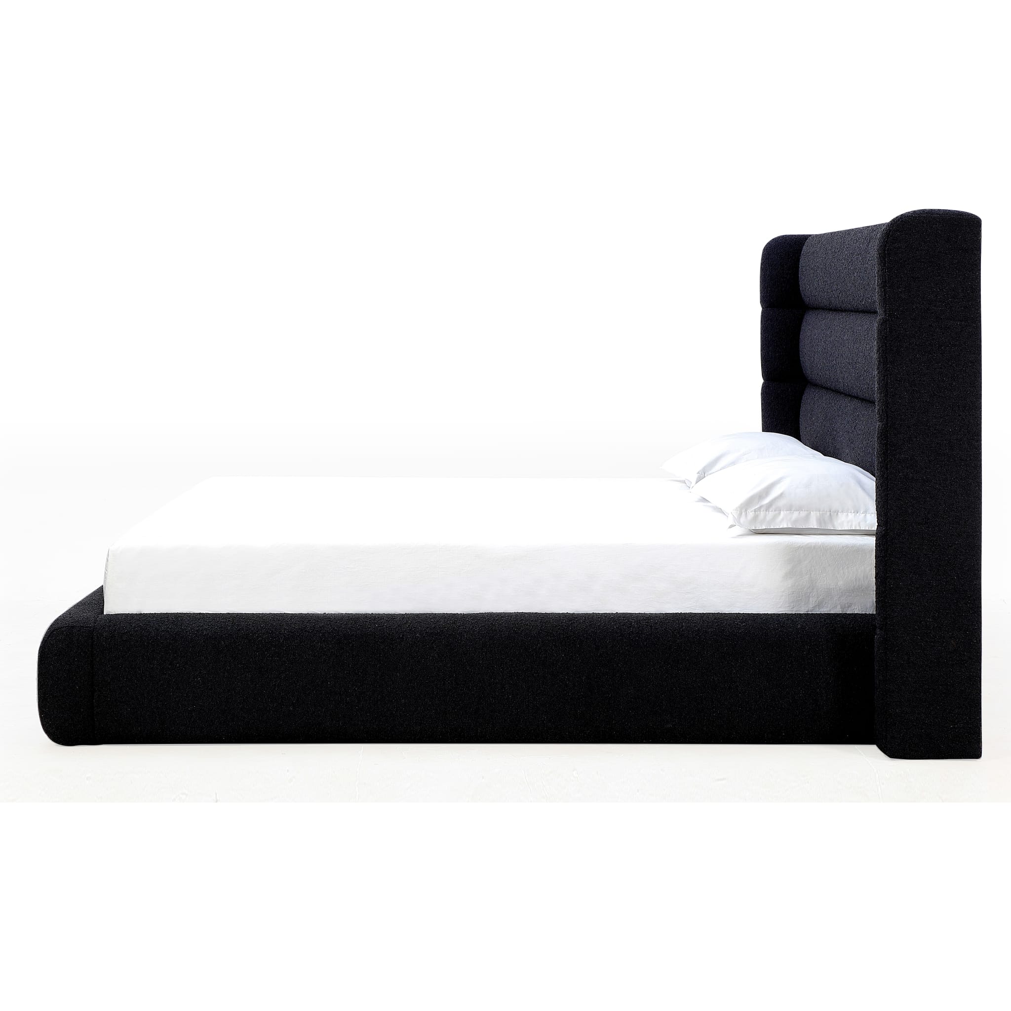 Frank Upholstered Wingback Platform Bed Frame - Queen Size Ember Boucle Fabric - Modern Luxury Bedroom Furniture for Master Suite & Guest Room