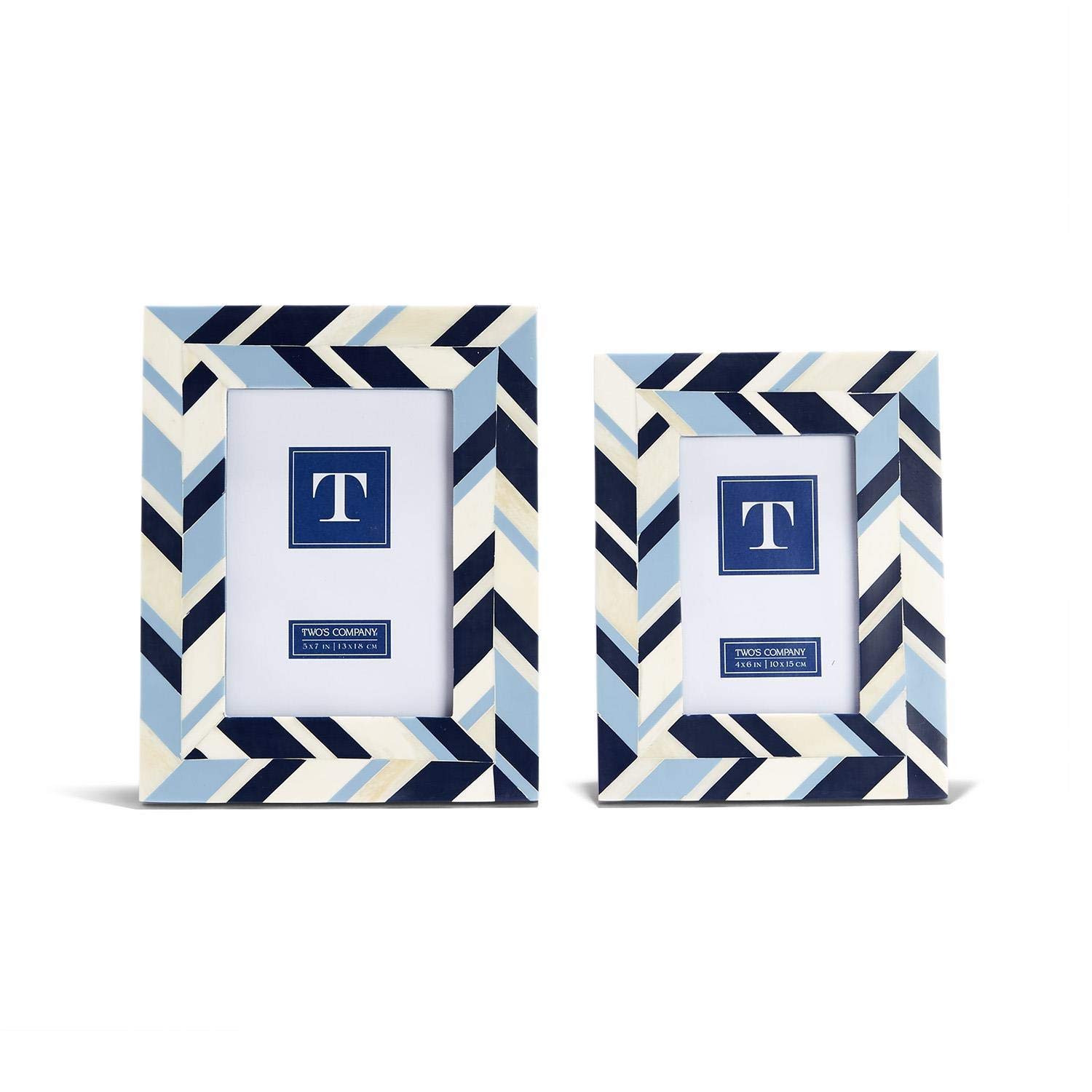 Two's Company Blues Inlay Photo Frames - Elegant Wooden Picture Frames for Wall Decor, Home & Office Display - Perfect for Family Photos, Wedding Pictures & Artwork