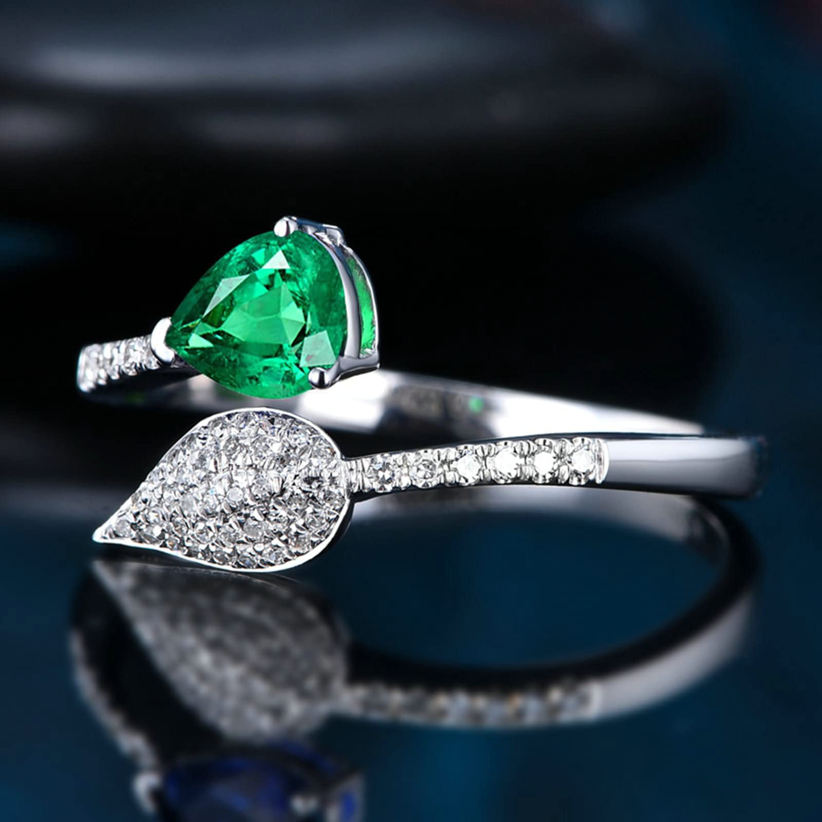 18K White Gold & 925 Sterling Silver Women's Wedding Rings - Created Emerald Moissanite/Zirconia Anniversary Band for Bride, Engagement & Special Occasions