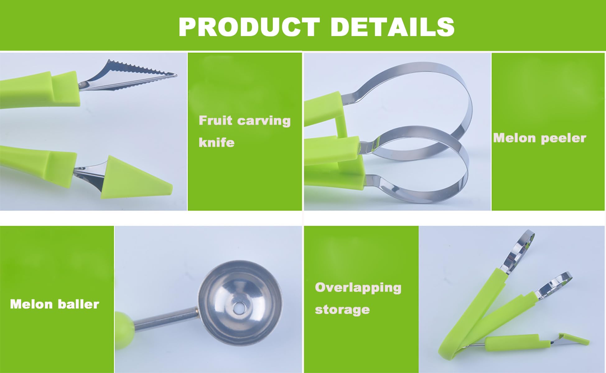 Premium 4-in-1 Stainless Steel Melon Baller Set - Watermelon Scooper, Fruit Carving Tools, Ice Cream Baller & Seed Remover - Perfect for Fruit Shaping, Cocktail Garnishes & Party Food Presentation