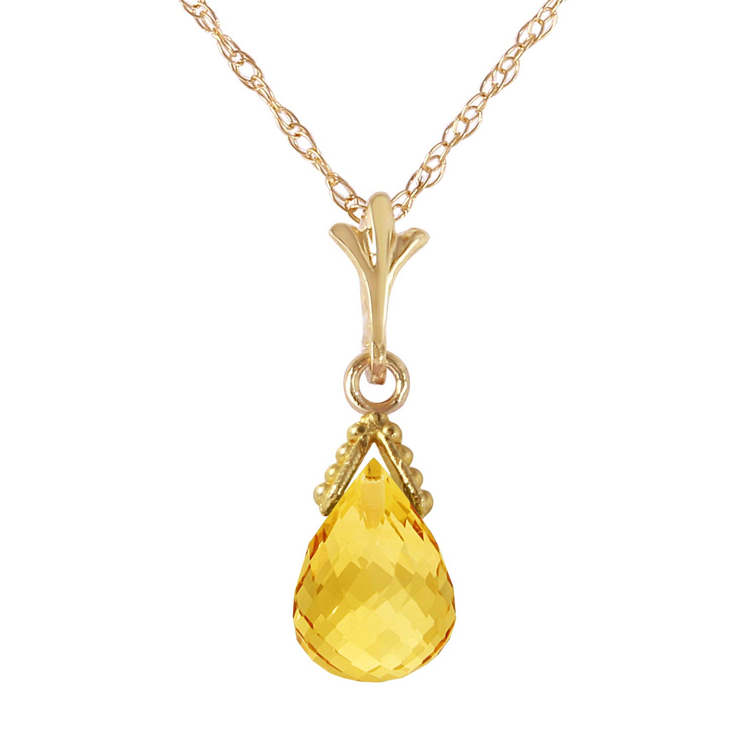 14K Yellow Gold Briolette Citrine Pendant Necklace for Women | Elegant Layering Jewelry for Parties, Weddings & Everyday Wear | Galaxy Gold GG Collection
