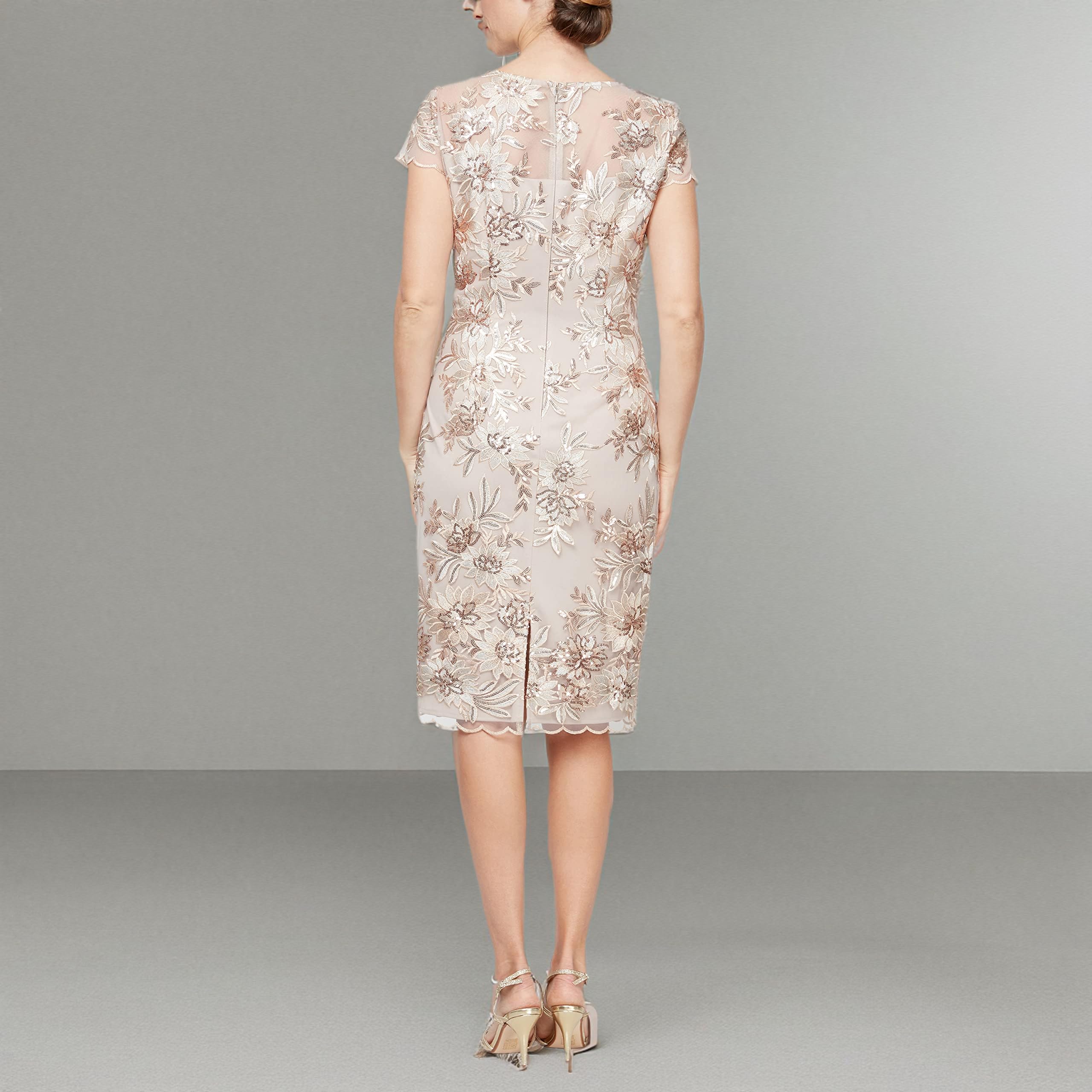 Alex Evenings Women's Short Floral Embroidered Cocktail Dress - Wedding Guest & Formal Gown for Parties, Bridal Showers, Evening Events (Petite & Regular Sizes)