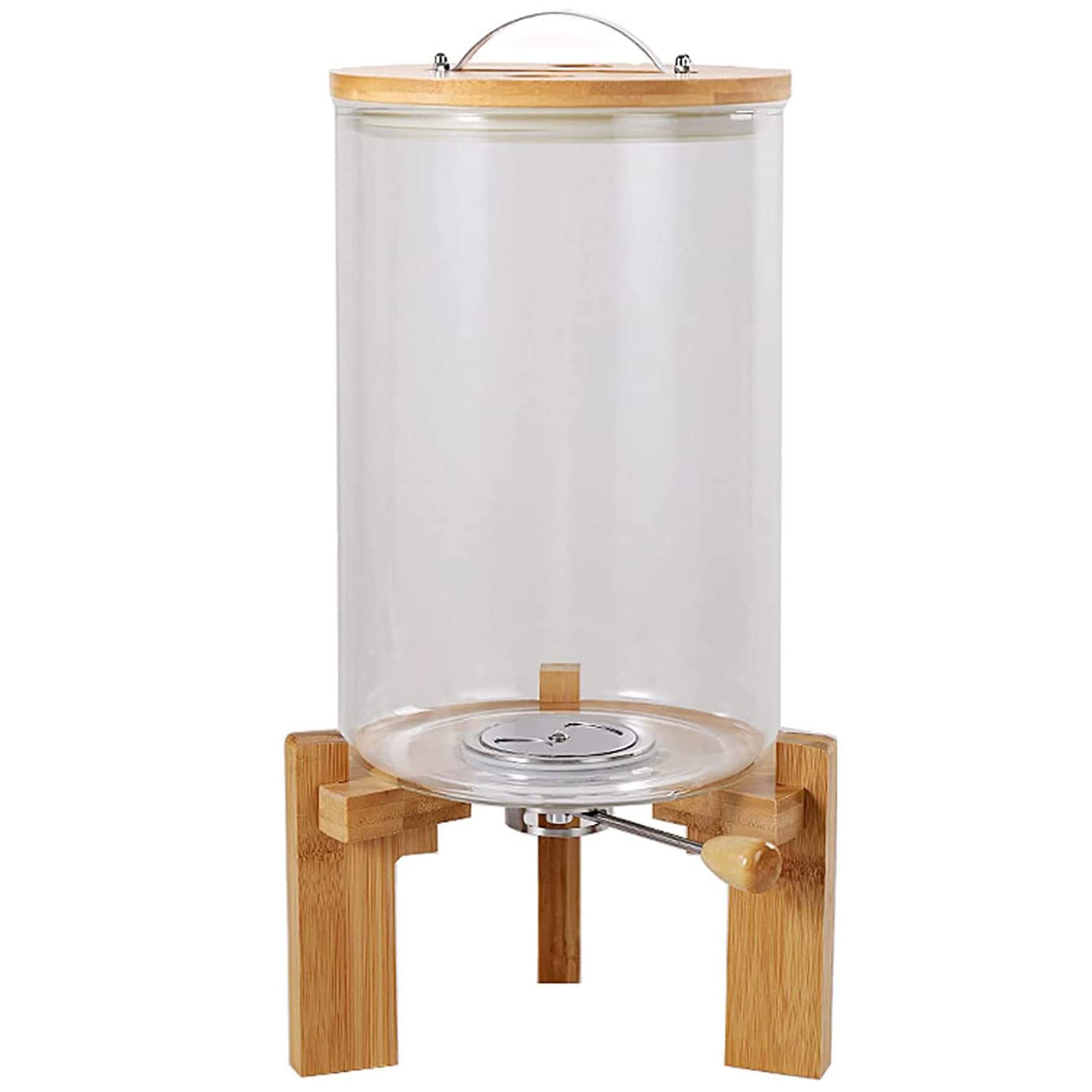 NSMYOOK 5L/8L Airtight Rice Dispenser - Glass & Wooden Dry Food Storage Container for Kitchen - Keeps Rice, Soybeans, Corn & Cereals Fresh with Measuring Cup - Perfect for Pantry Organization & Bulk Food Storage
