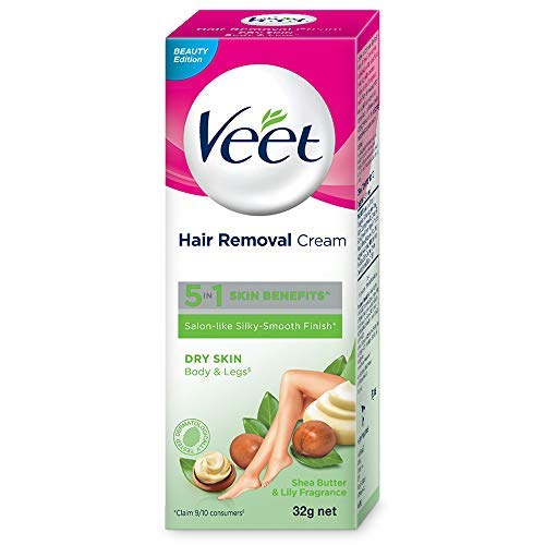 Veet Hair Removal Cream for Dry Skin - 32g | Sensitive Skin Depilatory Cream | Painless Hair Remover for Legs, Arms & Bikini Area | Smooth Skin at Home