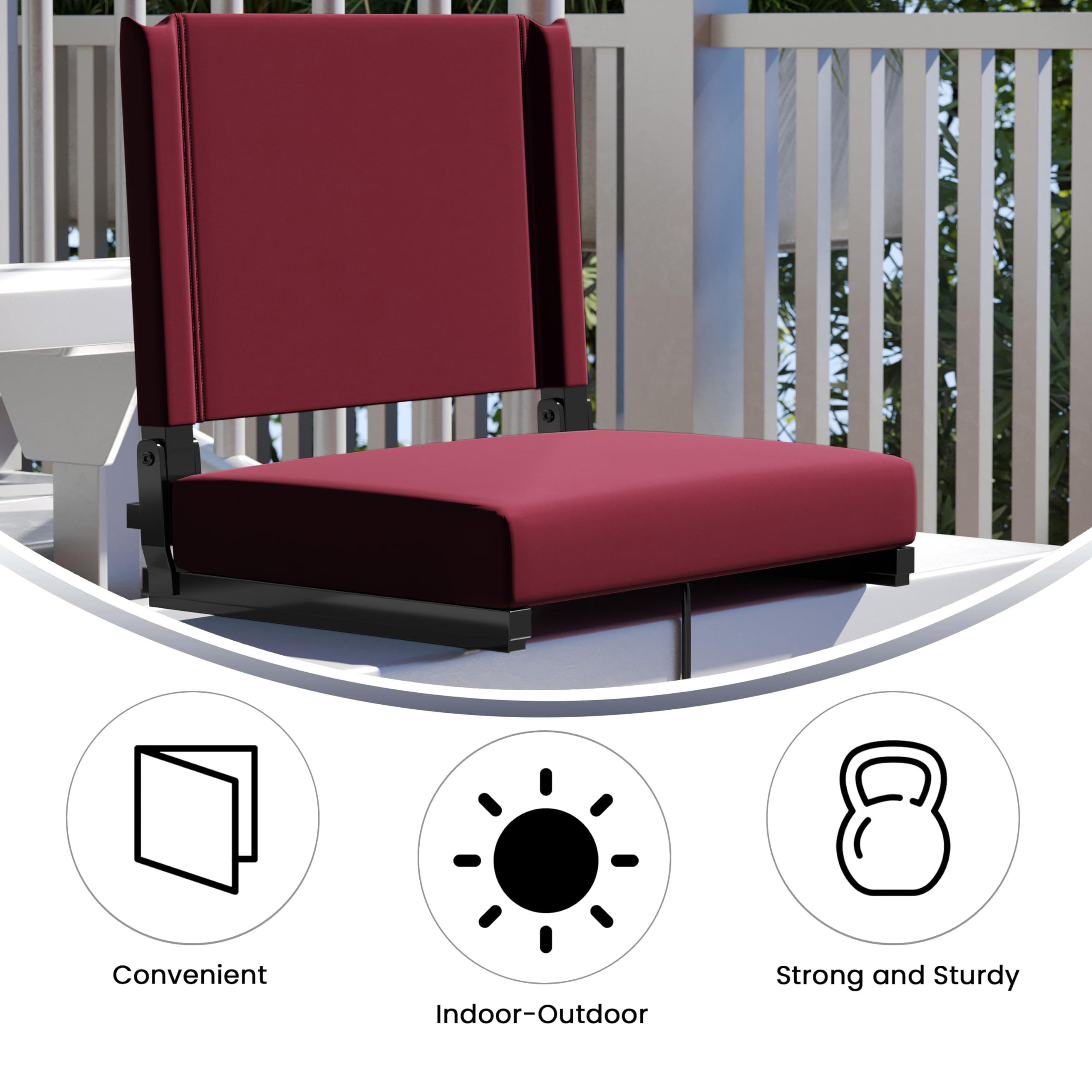 Flash Furniture Grandstand Portable Stadium Seat - Folding Padded Bleacher Chair with Carrying Handle, 500 lb Weight Capacity, Maroon - Perfect for Sporting Events, Concerts & Outdoor Activities