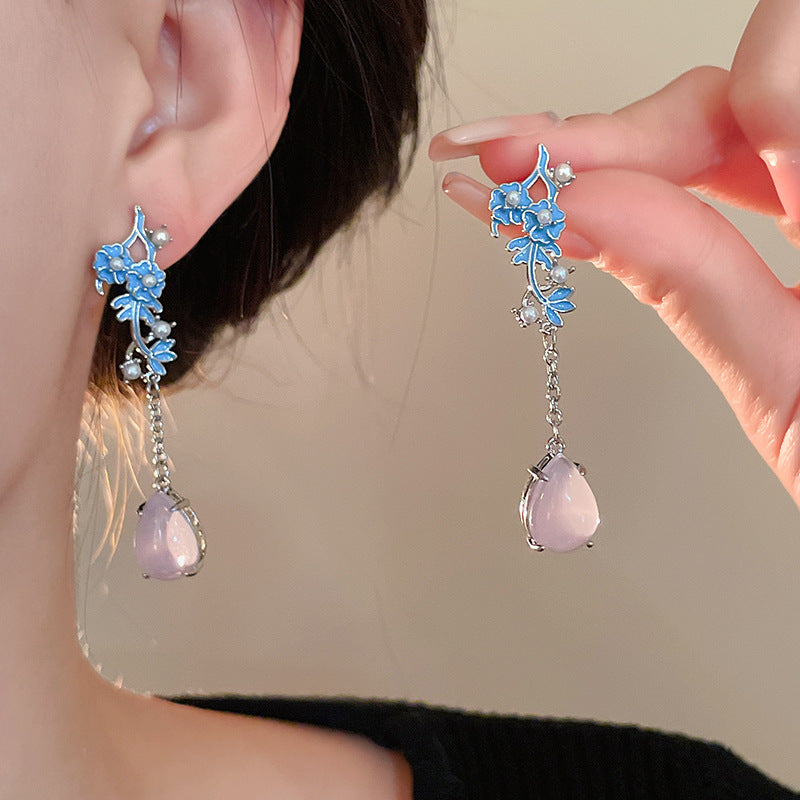 Elegant Pink Jade Alloy Flower Dangle Drop Earrings for Women | Boho Chic Jewelry | Perfect for Weddings, Parties & Everyday Wear