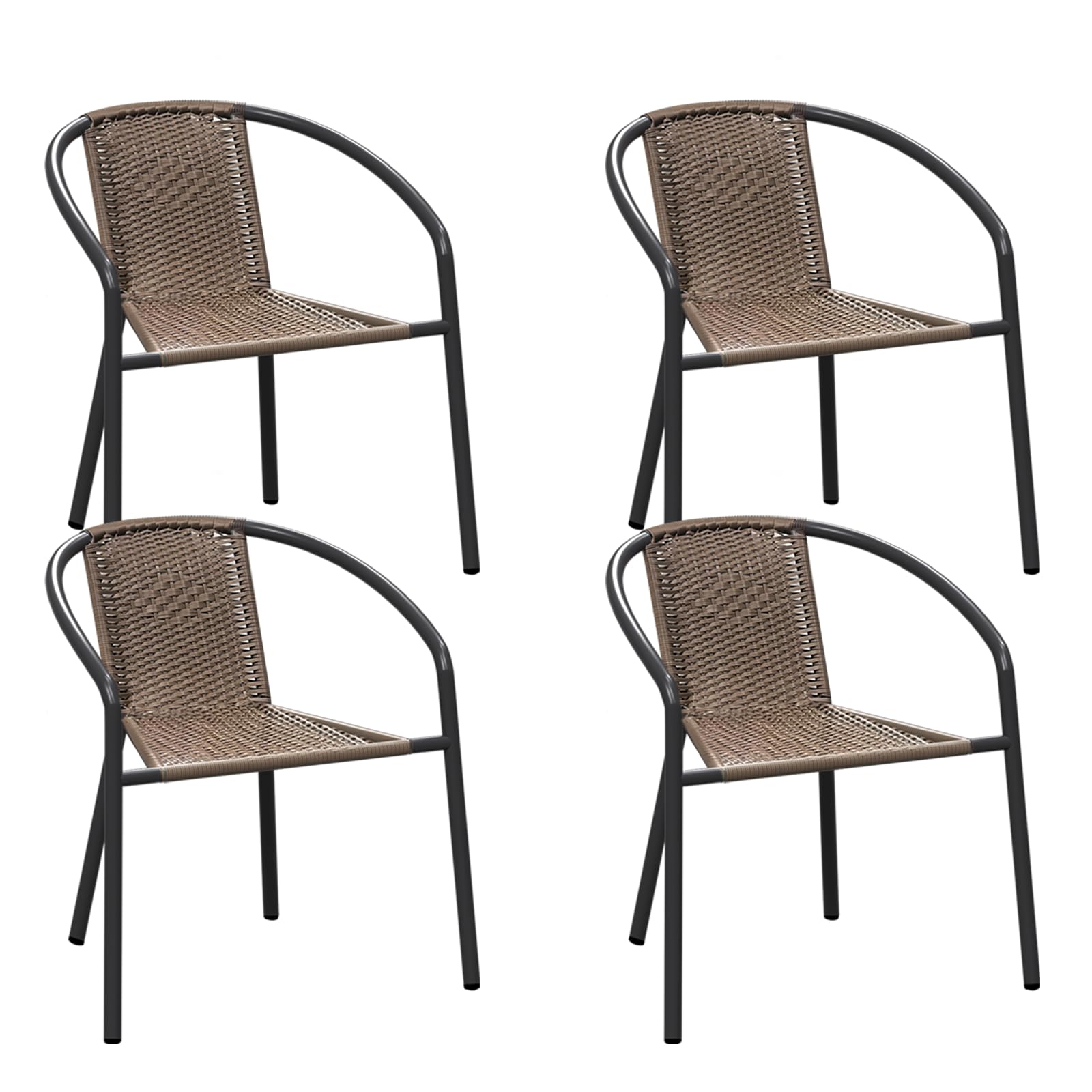 4 Pack Stackable Wicker Rattan Patio Chairs - Outdoor Dining Chairs Set with Metal Frame for Balcony, Deck, Bistro, Backyard & Porch | Perfect for Garden Parties, Poolside Lounging & Outdoor Entertaining (Brown)