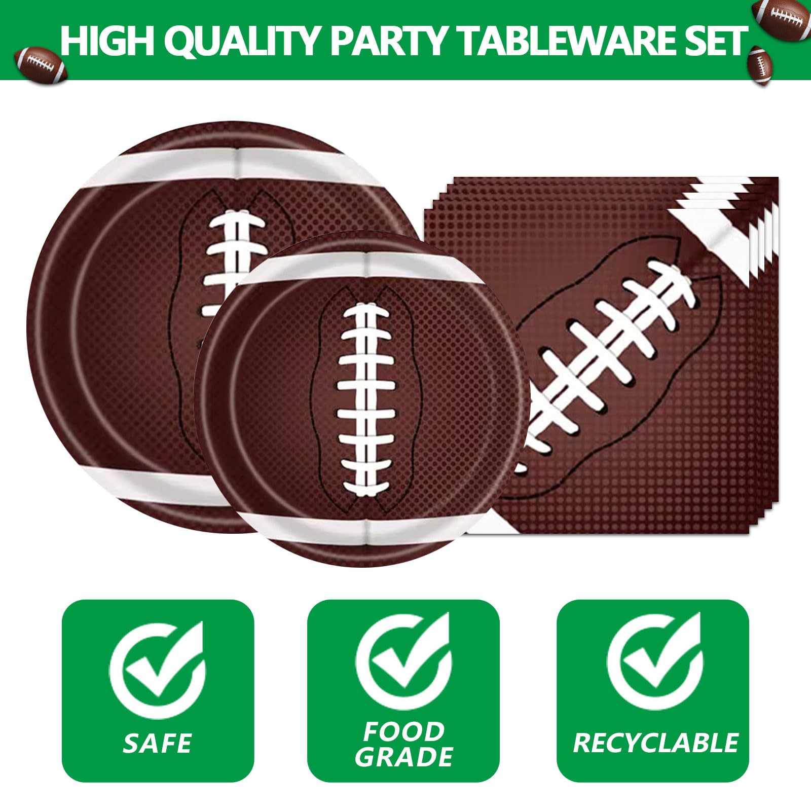 146PCS Football Party Tableware Set - Plates, Napkins, Tablecloth for Super Bowl & Birthday Decorations - Serves 24 Guests - Perfect for Game Day, Tailgating & Sports Themed Parties