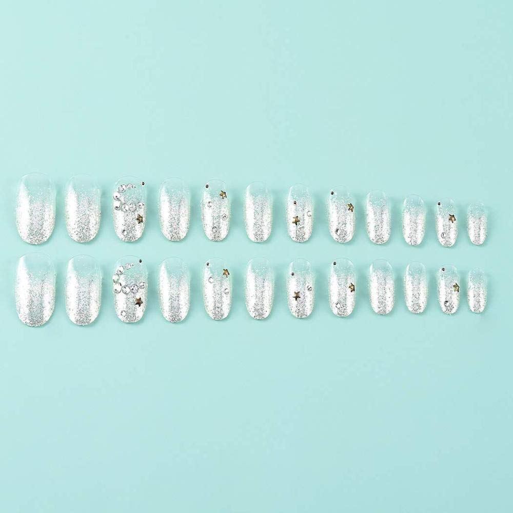 Glitter Coffin False Nails - 24PCS Short Ballerina Fake Nails with Shiny Sequins for Women & Girls | Perfect for Parties, Weddings & Special Occasions