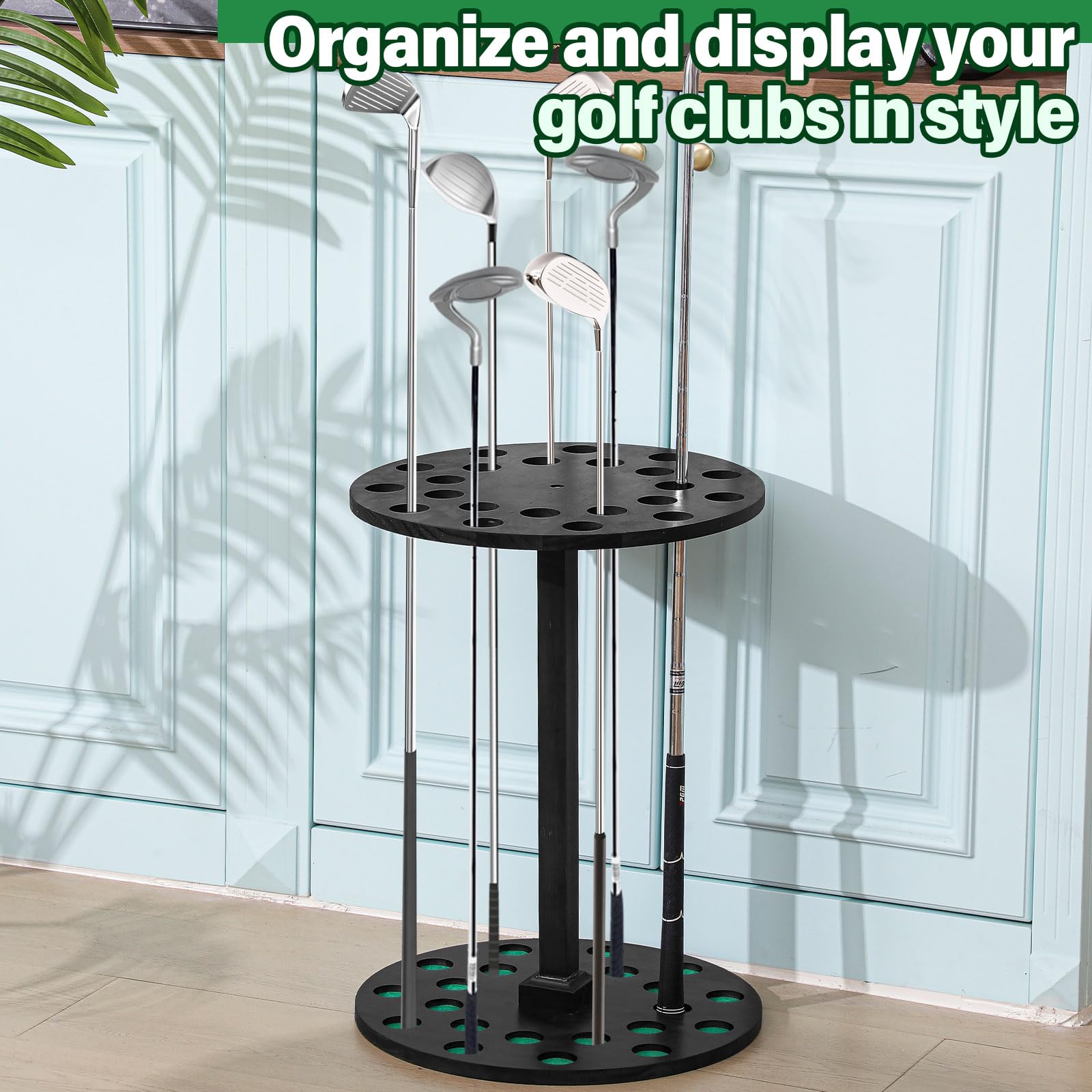 Wooden Golf Club Display Rack & Pool Stick Organizer - 22 Slot Golf Club Holder for Home, Office, and Game Room Storage
