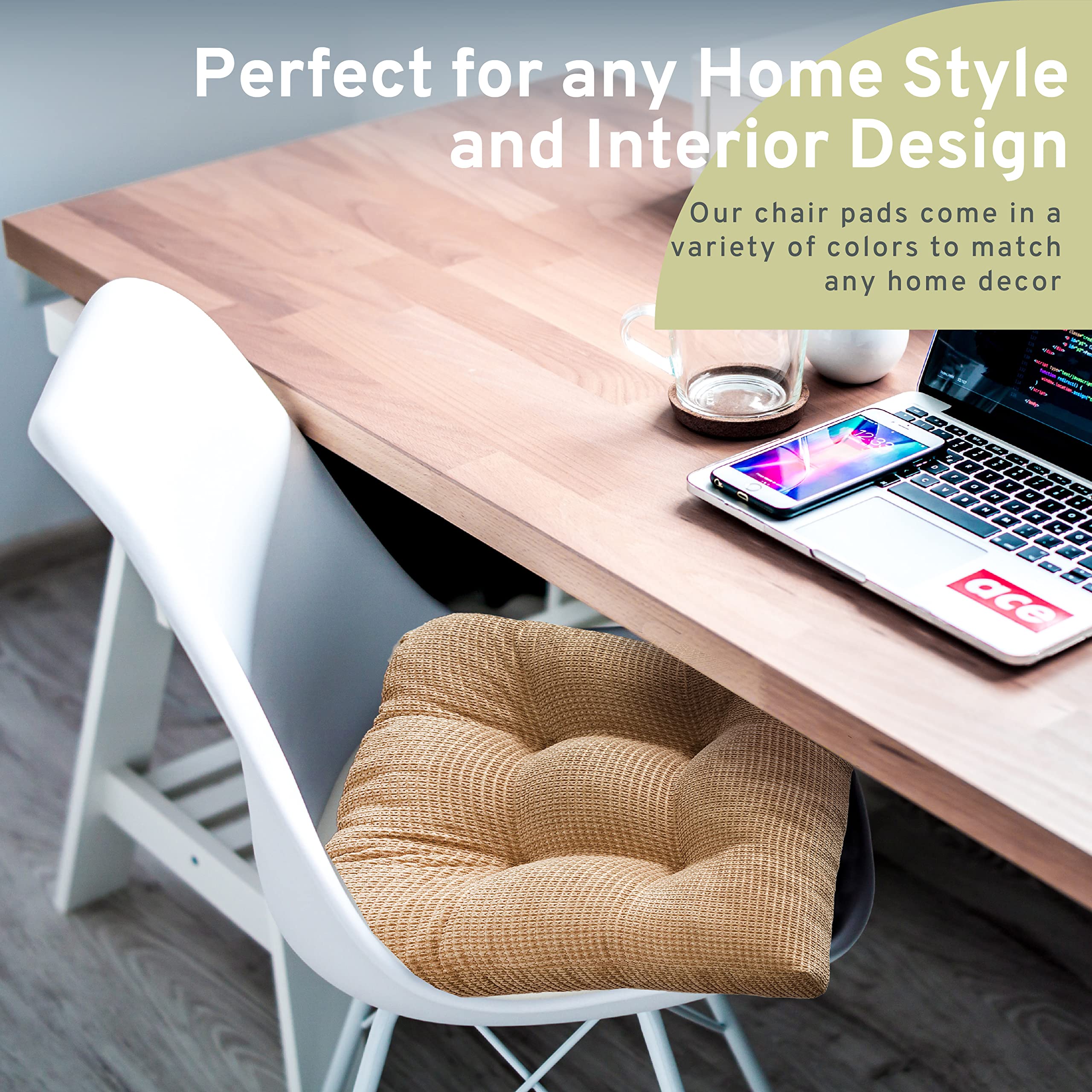 Arlee 2-Pack Memory Foam Dining Chair Cushions - Non-Slip Backing, Thick & Durable Seat Pads for Kitchen, Office, Patio - 15.5
