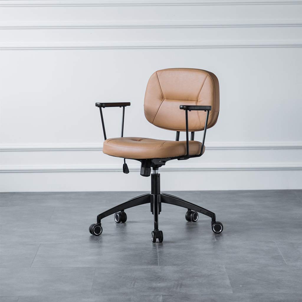 FMOGE Ergonomic Office Chair - Nordic Style Leather Computer Desk Chair with Adjustable Height, Lumbar Support for Home & Office Workspace - Comfortable Study Chair for Bedroom, Gaming, and Work (Cowhide-Brown)