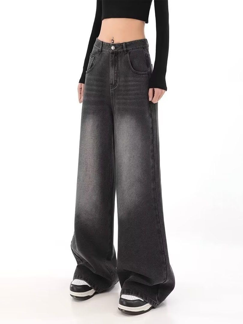 YELLOOP Y2K Women's Baggy Jeans - High Waisted Wide Leg Denim Pants for 2024 Fall Fashion | Trendy Streetwear & Casual Outfit for Everyday Wear