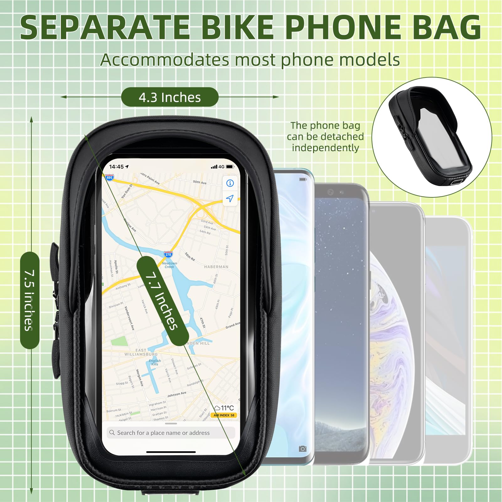 ROCKBROS Waterproof Bike Frame Bag - 1.3L Top Tube Bicycle Phone Holder with Sun Visor & TPU Touch Screen Panel - Fits Phones Below 7.4
