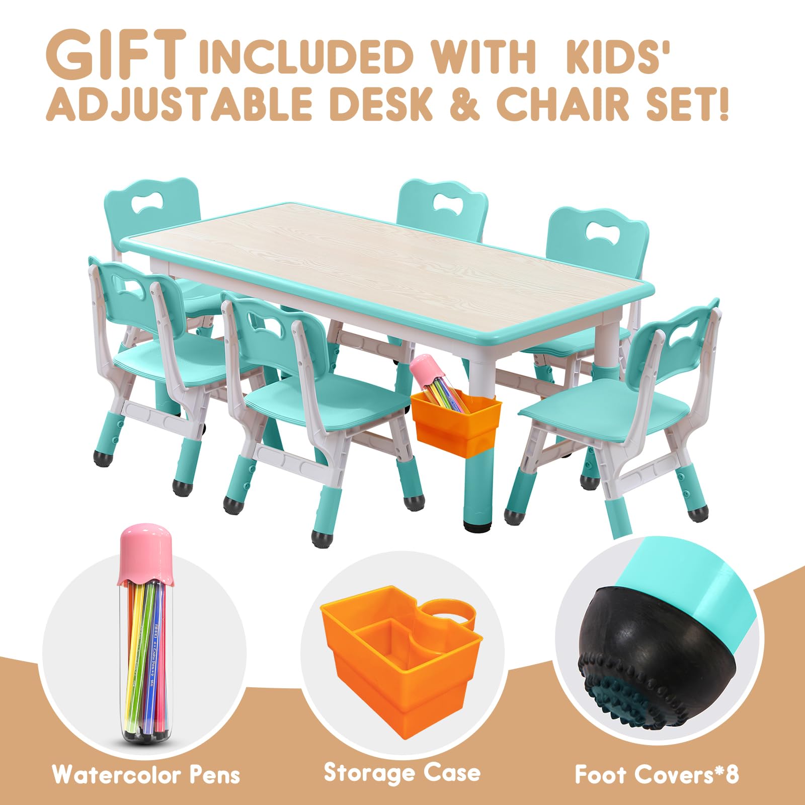Adjustable Kids Toddler Table and Chair Set for Ages 5-8 - Non-Slip Covers, Washable Surface, Durable Preschool Furniture for Learning, Drawing & Art Activities - Perfect for Homeschooling, Classroom & Playroom