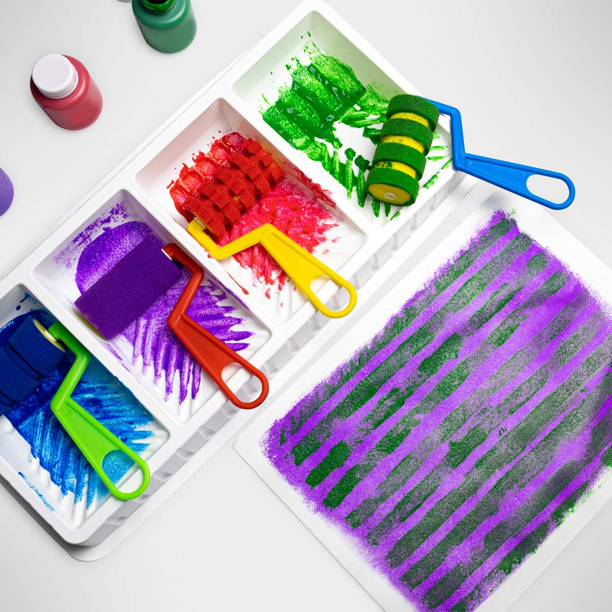 Hygloss Kids Paint Roller Set - 4 Unique Foam Rollers for Creative Art Projects, Includes Paint Tray & Brush Set - Fun Painting Sponges for Toddlers & Children - Perfect for DIY Crafts, Classroom Activities & Home Art Projects