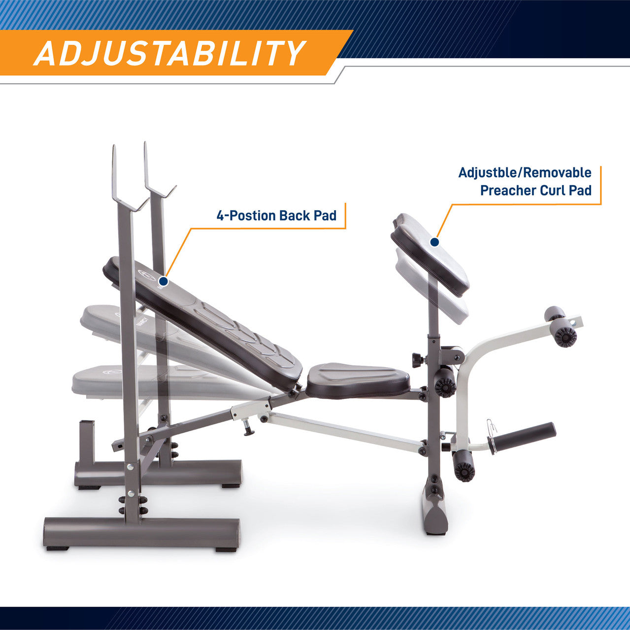 Marcy MWB 20100 Folding Standard Weight Bench - Adjustable Home Gym Equipment for Full Body Workouts | Perfect for Strength Training & Home Fitness