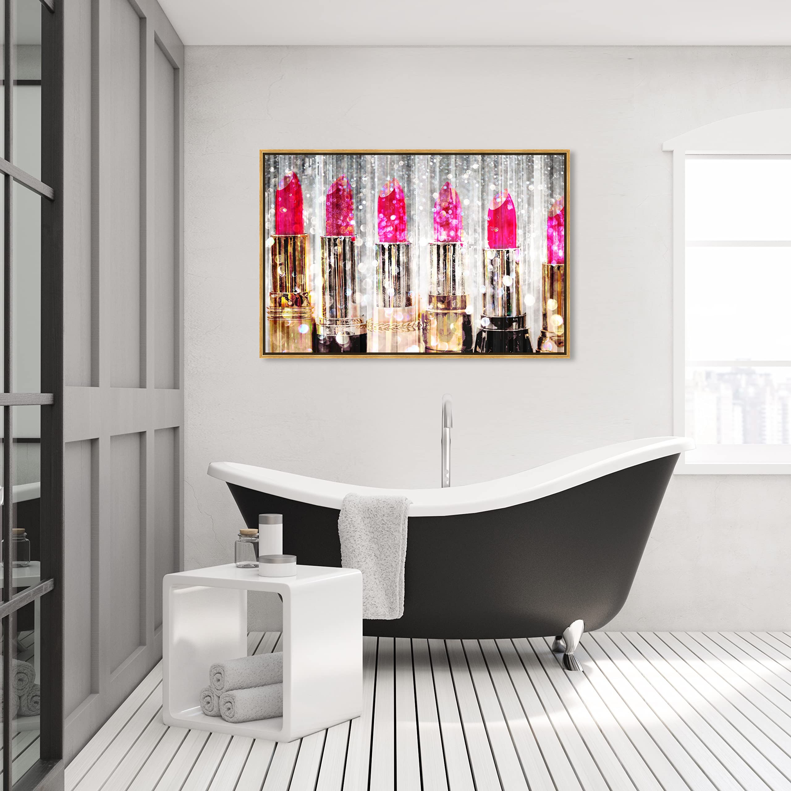 Oliver Gal Artist Co. Modern Gold Framed Canvas Wall Art - Fashion & Glam Lipstick Collection in Pink & Gold (45x30 inches) - Perfect for Living Room, Bedroom & Bathroom Decor | Elegant Home Accent for Women's Spaces & Makeup Vanities
