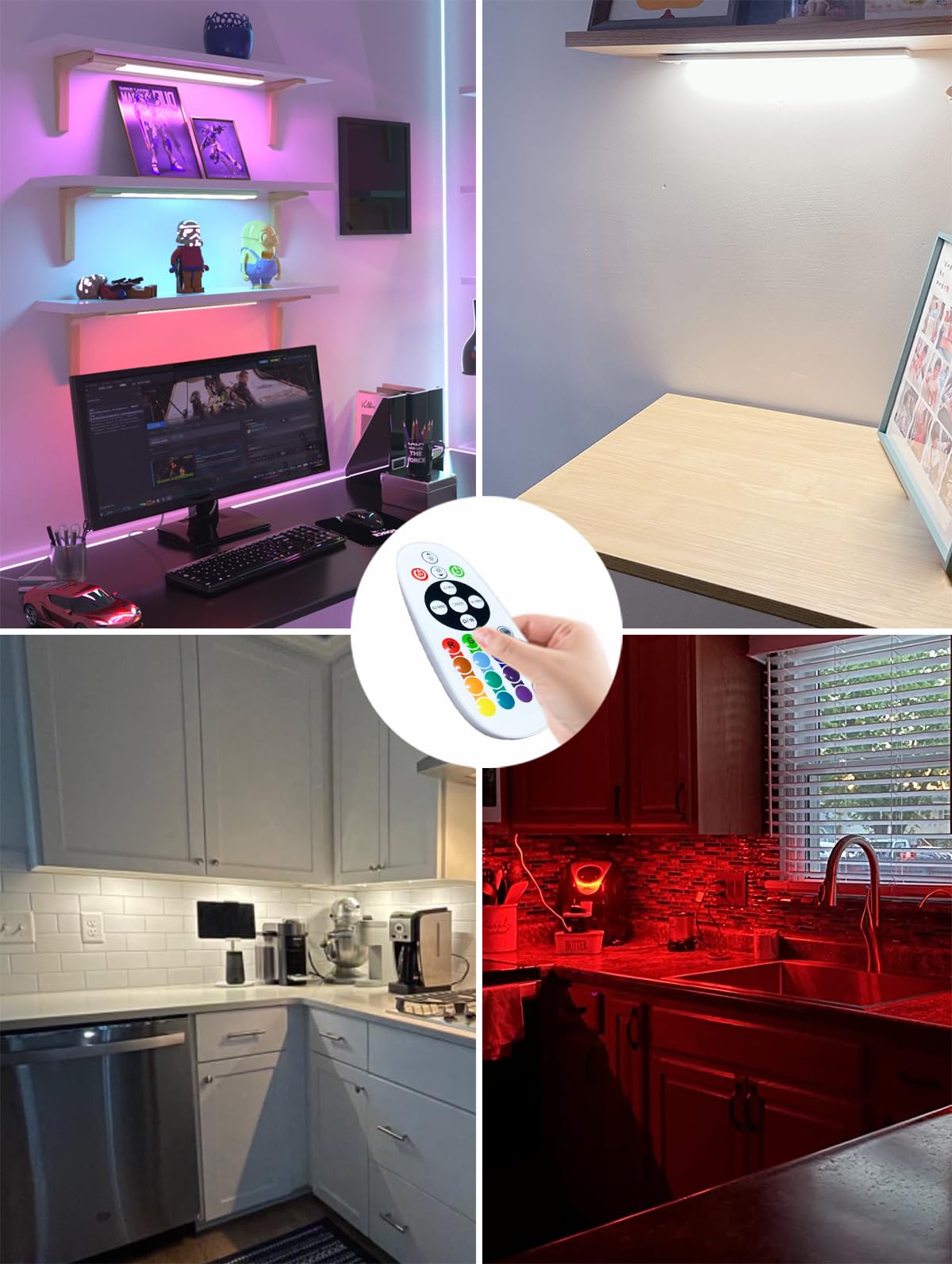79-LED Under Cabinet Lighting Kit - RGB Rechargeable with 1500mAh Battery, Wireless Remote Control, 15 Color Options (3 Pack) - Perfect for Kitchen, Pantry, Bedroom, Closet & Counter Lighting