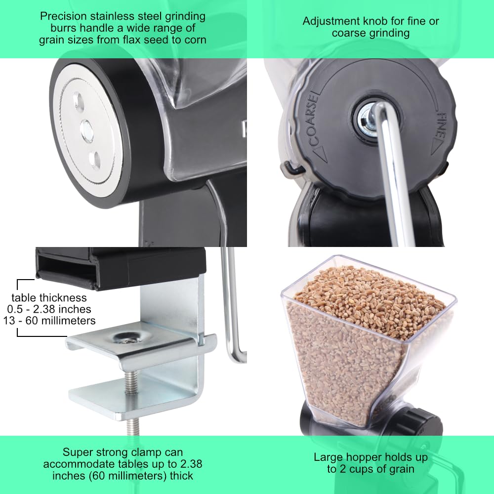 Premium Stainless Steel Grain Mill for Wheat Flour Grinding - Heavy Duty Electric Grain Grinder with Metal Burrs - Perfect for Home Baking, Bread Making & Healthy Meal Prep