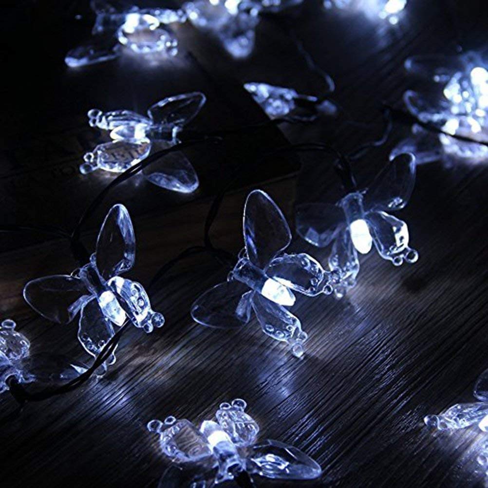 Solar Powered Butterfly String Lights - 23FT 50LED Waterproof Outdoor Fairy Lights with 8 Lighting Modes for Garden, Patio, Wedding, Party & Christmas Decor (White) - Perfect for Backyard, Balcony and Indoor Home Decorations