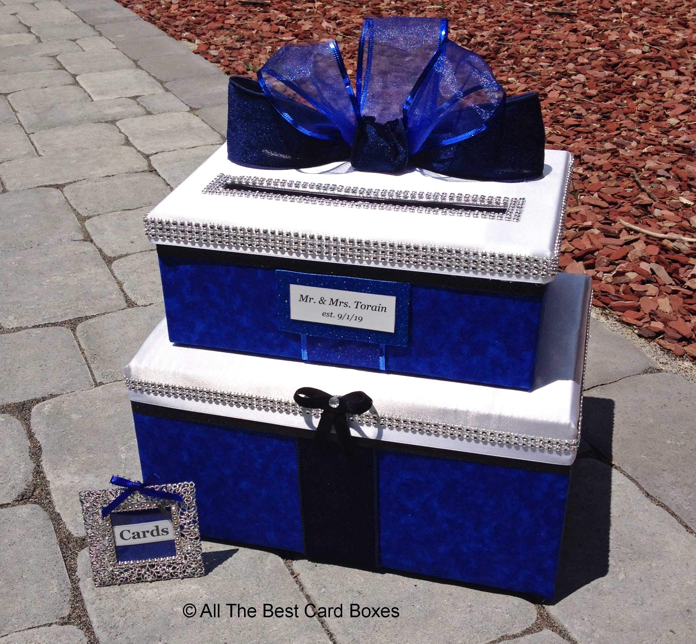 Royal Blue Wedding Card Box - Personalized for Quinceañera & Bat Mitzvah - Holds 80 Cards - Elegant Gift & Money Holder for Special Occasions - Perfect for Weddings, Anniversaries & Birthday Celebrations