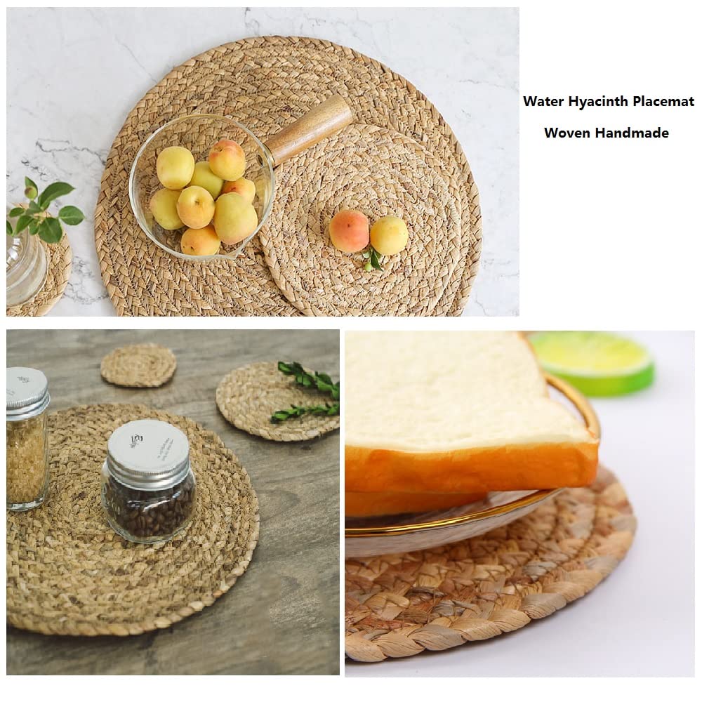4 Pack Natural Wicker Placemats - 11.8 Inch Round Woven Rattan Table Mats, Braided Water Hyacinth Straw Chargers for Dining Table, Kitchen, Party & Home Decor