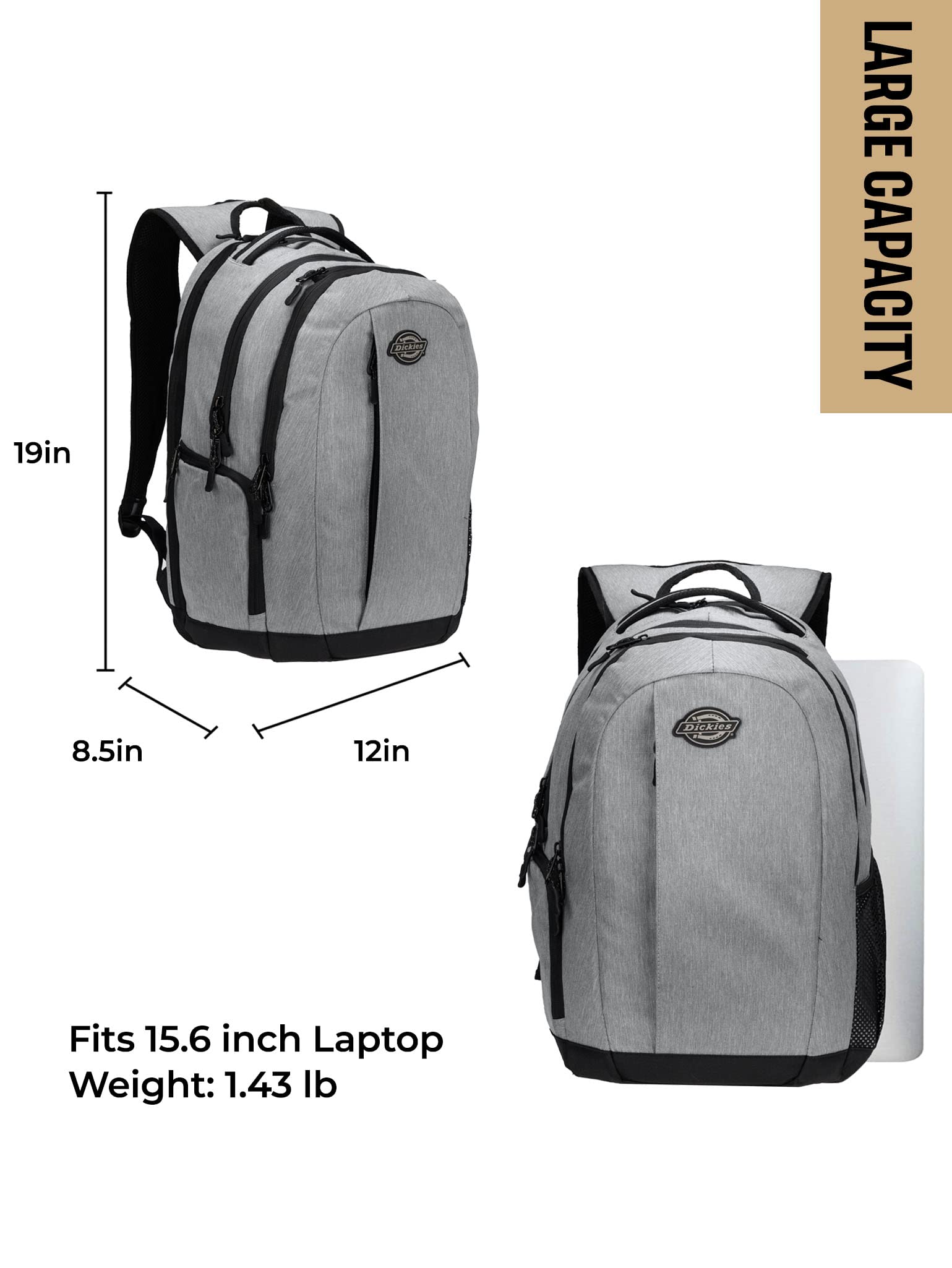 Dickies Water Resistant Laptop Backpack for College & Work - Durable 15.6 Inch Computer Bag with USB Charging Port | Perfect for School, Office, Travel & Commuting