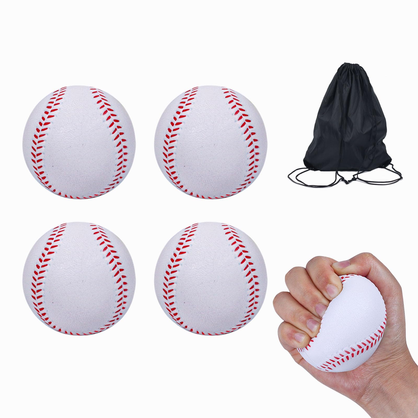 9 Inch Foam Baseballs - Soft Training Baseballs for Pitching Practice, Stress Relief & Fun - Includes Drawstring Bag - Perfect for Backyard Games, Team Drills & Office Stress Relief