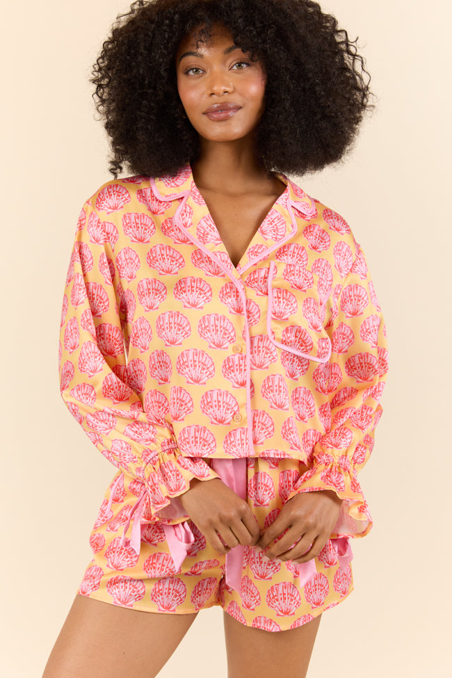 Seashell Serenity Women's Satin Pajama Top - Soft & Comfortable Sleepwear for Women - Perfect for Nighttime Relaxation & Lounging
