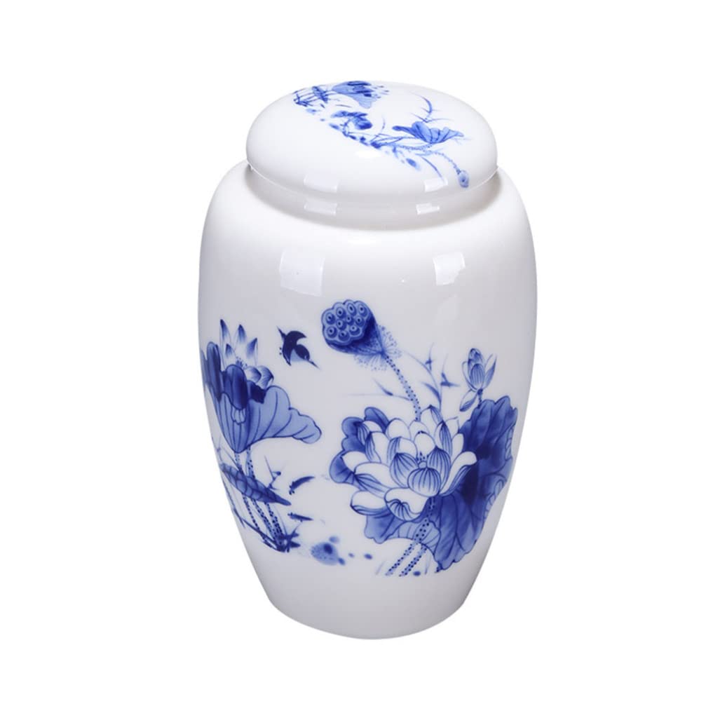 Premium Blue and White Porcelain Tea Storage Jar - Airtight Ceramic Tea Canister with Lid for Loose Leaf Tea, Coffee, Candy & Kitchen Food Storage - Elegant Chinese Style Tea Caddy for Home, Office & Gift Giving