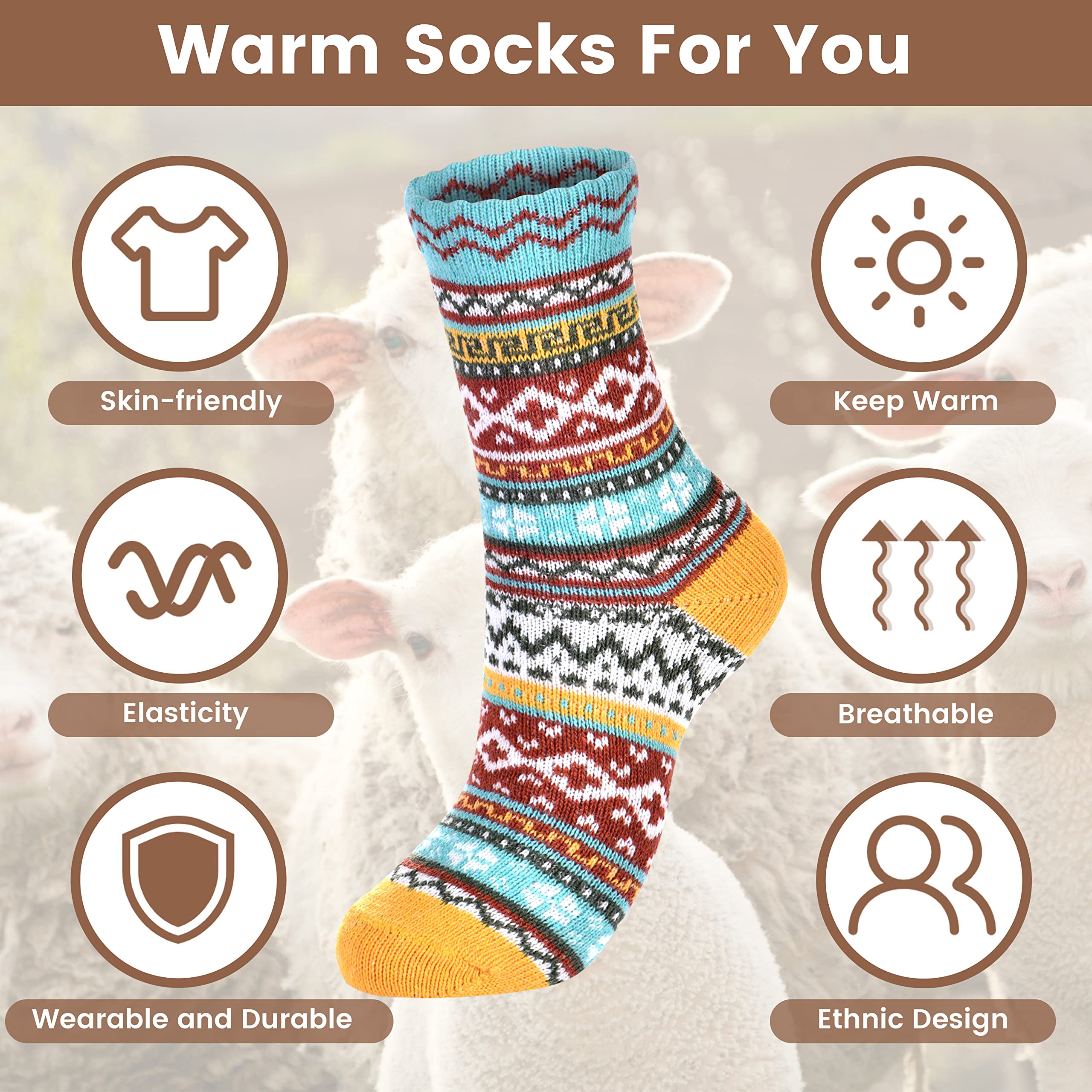 Women's Wool Socks - 5 Pairs Ultra Soft & Warm Thermal Hiking Socks for Winter Outdoor Activities, Camping & Snow Sports