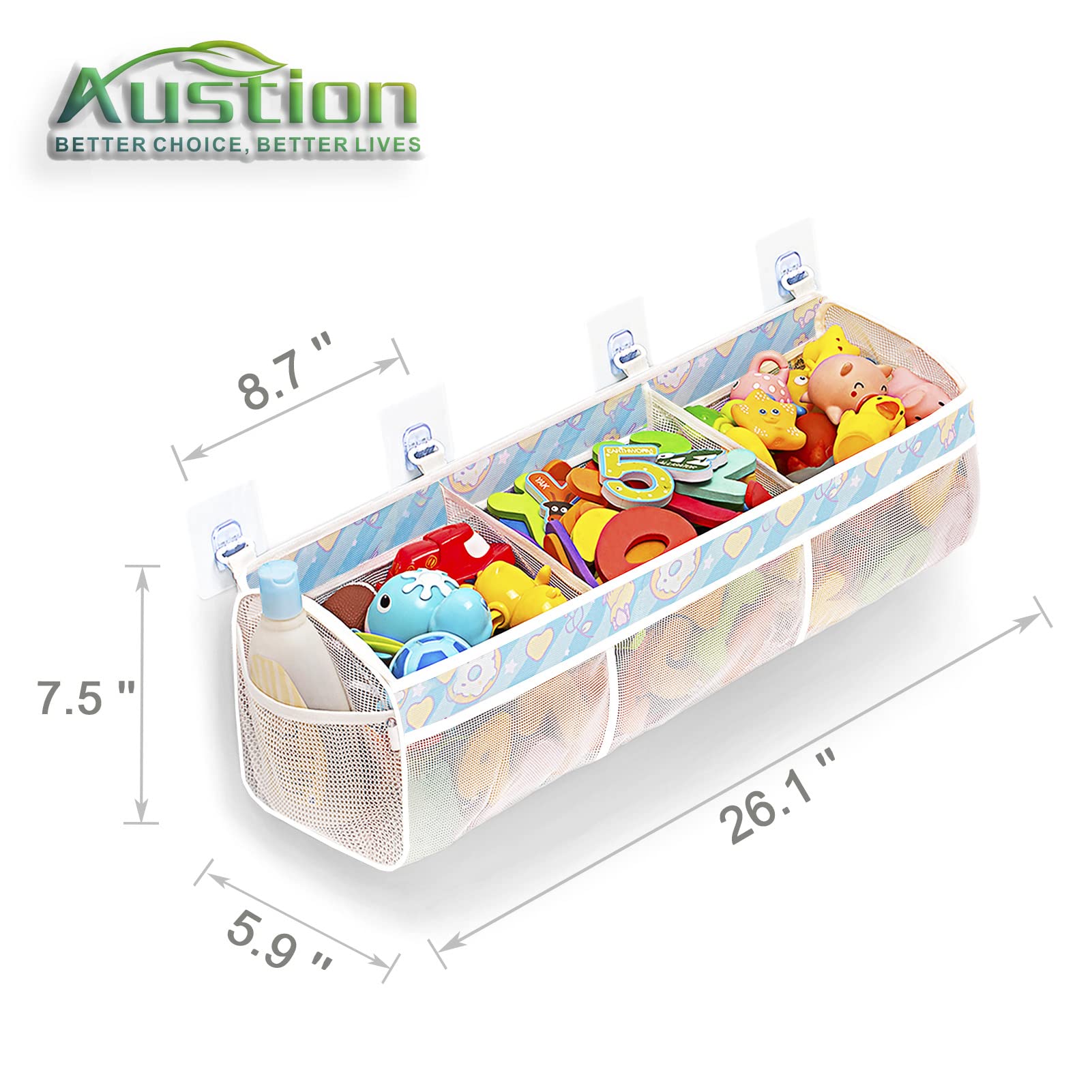**Austion Extra Large Mesh Bath Toy Organizer with Quick-Drying Openings – Breathable Baby Toy Storage for Tub – Perfect for Bath Time Organization & Easy Drying (Blue)**    *(Ideal for keeping bath toys tidy, dry, and mold-free – great for kids' bathtubs, showers, and poolside storage!)*