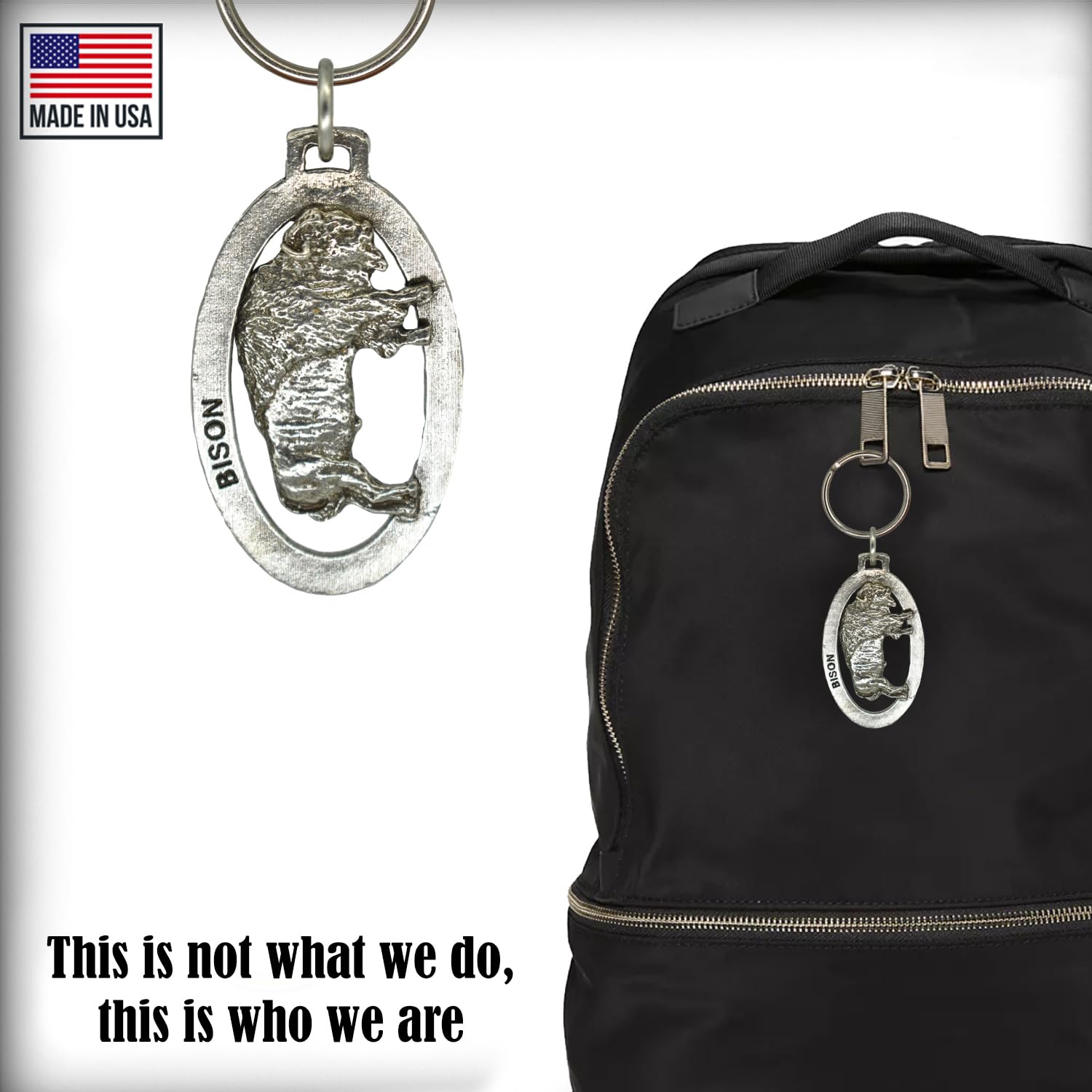 Handmade Pewter Bison Keychain - 2