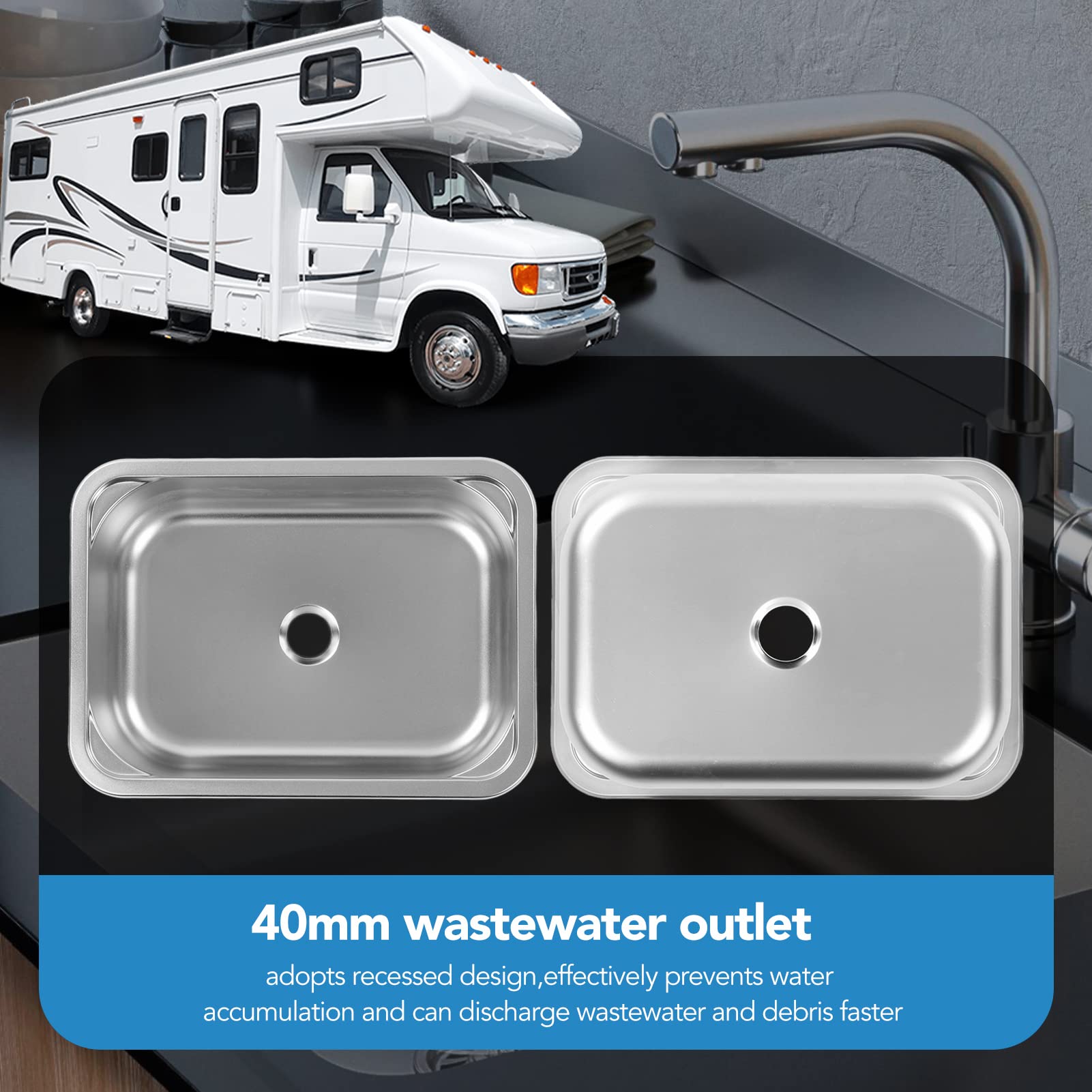 304 Stainless Steel RV Kitchen Sink - Large Capacity Single Bowl Hand Wash Basin for RVs, Campers, Yachts & Boats | Space Saving Design | Perfect for Compact Kitchens, Outdoor Adventures & Marine Use