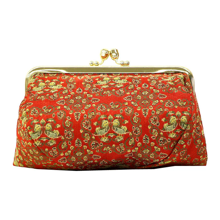 Nishijin Woven Small Pouch with Mandarin Duck Design - Handmade in Kyoto Japan | Cosmetic & Makeup Bag, Japanese Gamaguchi Pouch for Travel Toiletry, Stationery Organization | Perfect as Bag Organizer & Bag-in-Bag for Daily Use, Travel & Gift