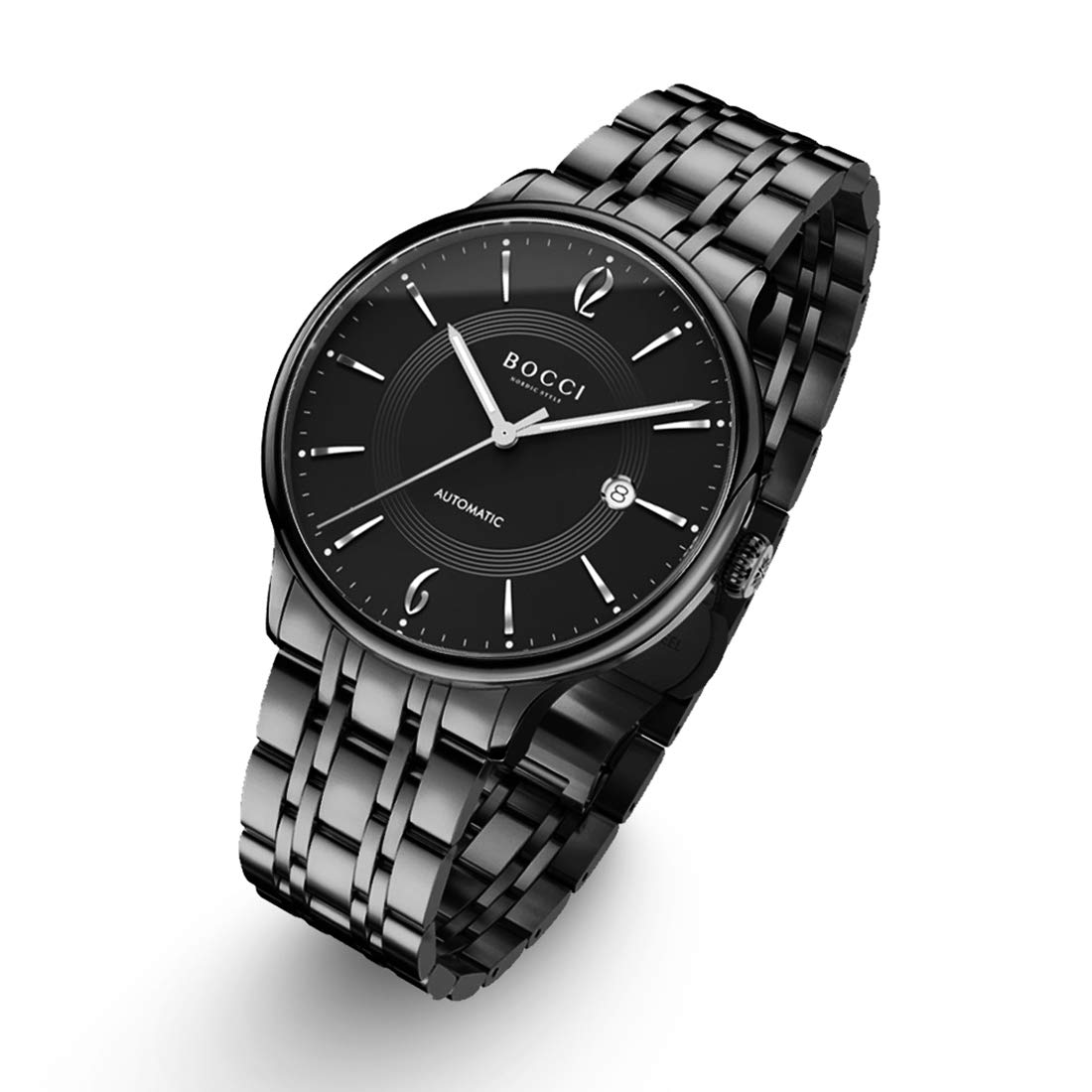 Bocci Men's Automatic Watch - Japanese Movement, Stainless Steel Band, Waterproof, Luminous Hands, Sapphire Crystal, Date Calendar - Perfect for Business, Casual Wear & Outdoor Activities