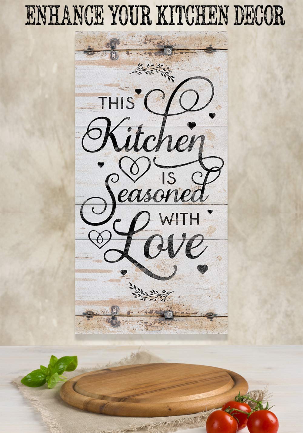 Farmhouse Kitchen Wall Sign - Rustic Love Quote Canvas 12x24 for Home Decor
