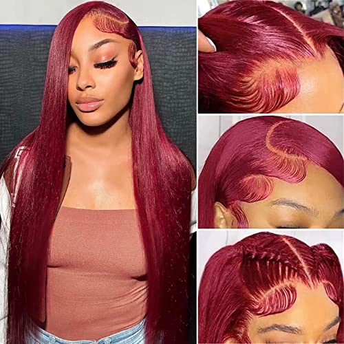 #Burgundy Straight 4x4 closure wig