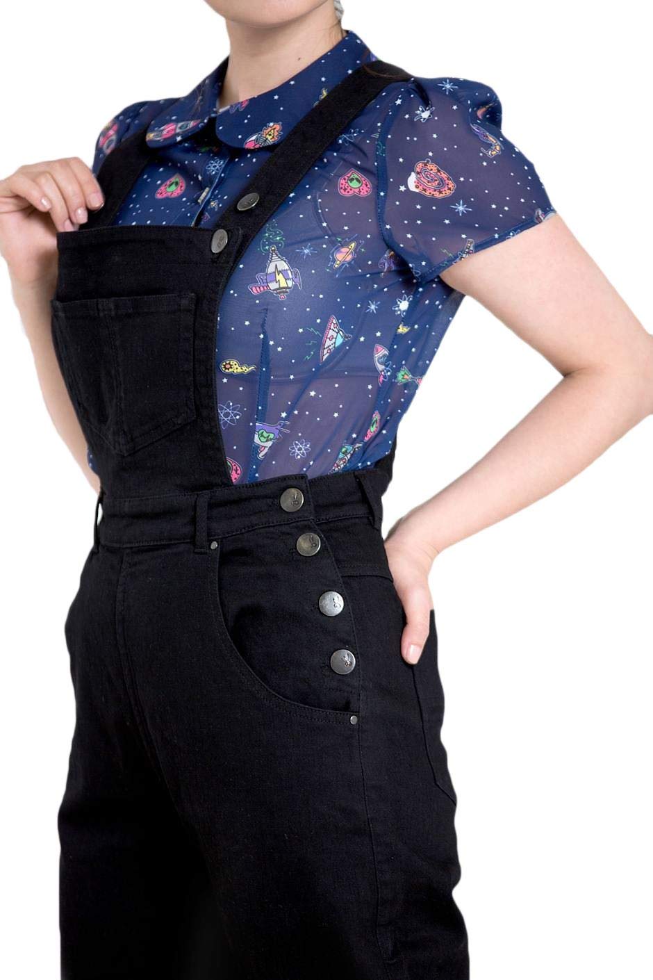 Hell Bunny Elly May High Waist Denim Jeans - Vintage 1940s 50s Retro Rockabilly Dungarees for Women | Perfect for Pinup Fashion, Swing Dancing & Retro Outfits