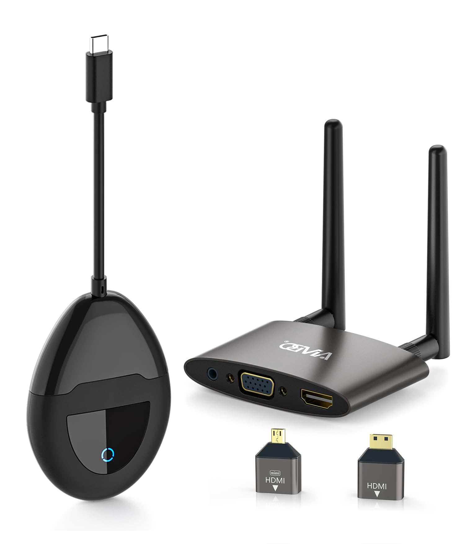 4K Wireless USB C HDMI Transmitter & Receiver - Dual Port HDMI/VGA Extender with 2.4/5GHz Streaming for Smooth 165ft/50m Video Transmission | Perfect for Mac, Laptop, Phone, Cable Box & Blu-ray | Home Theater & Office Presentation Setup
