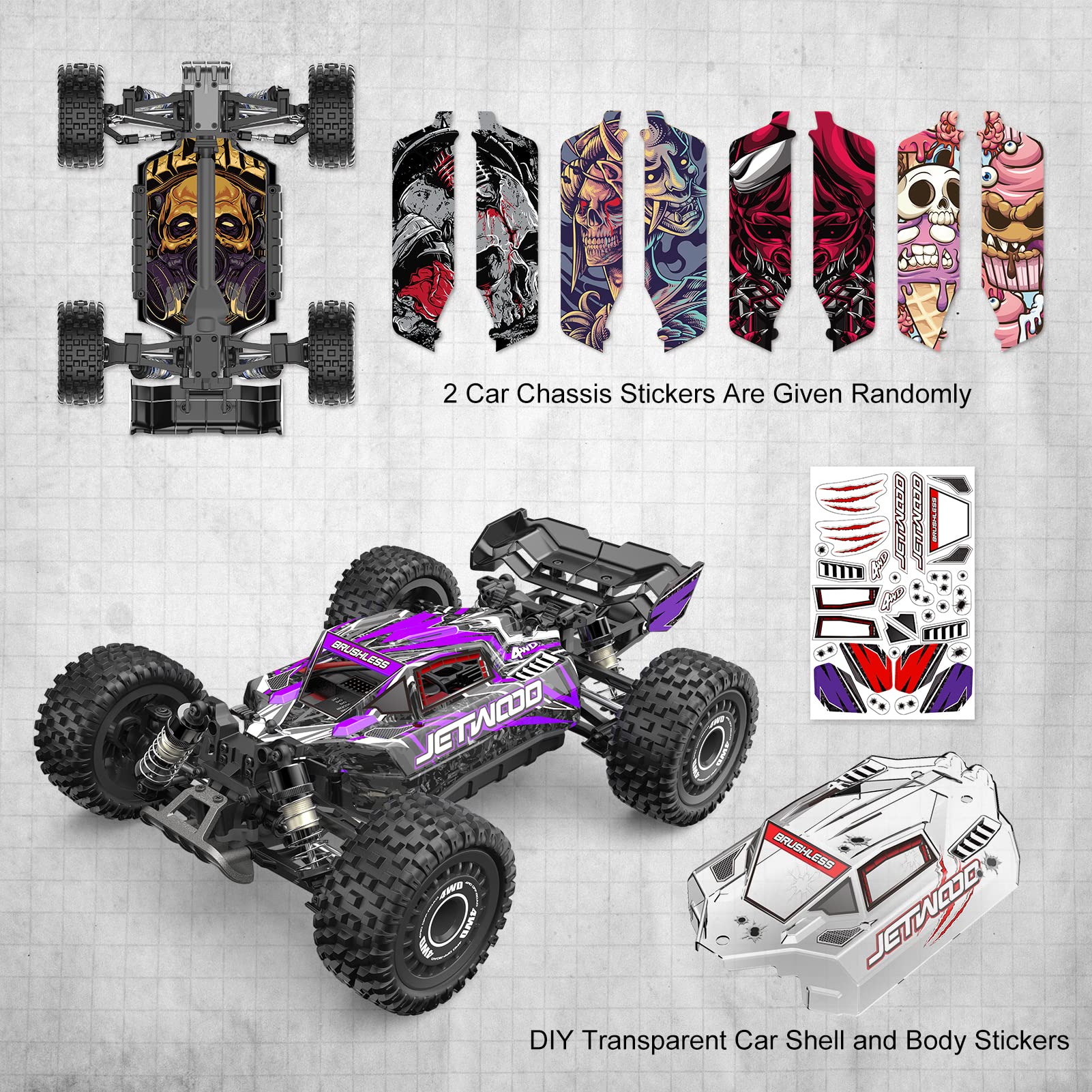 Jetwood 1/16 Scale Fast Remote Control Car for Adults - Electric 4WD RTR Brushless RC Truck, High Speed Offroad Buggy with 2 Lipo Batteries (Max 42 MPH) - Perfect for Racing, Off-Road Adventures & Gifts for Boys & Teens