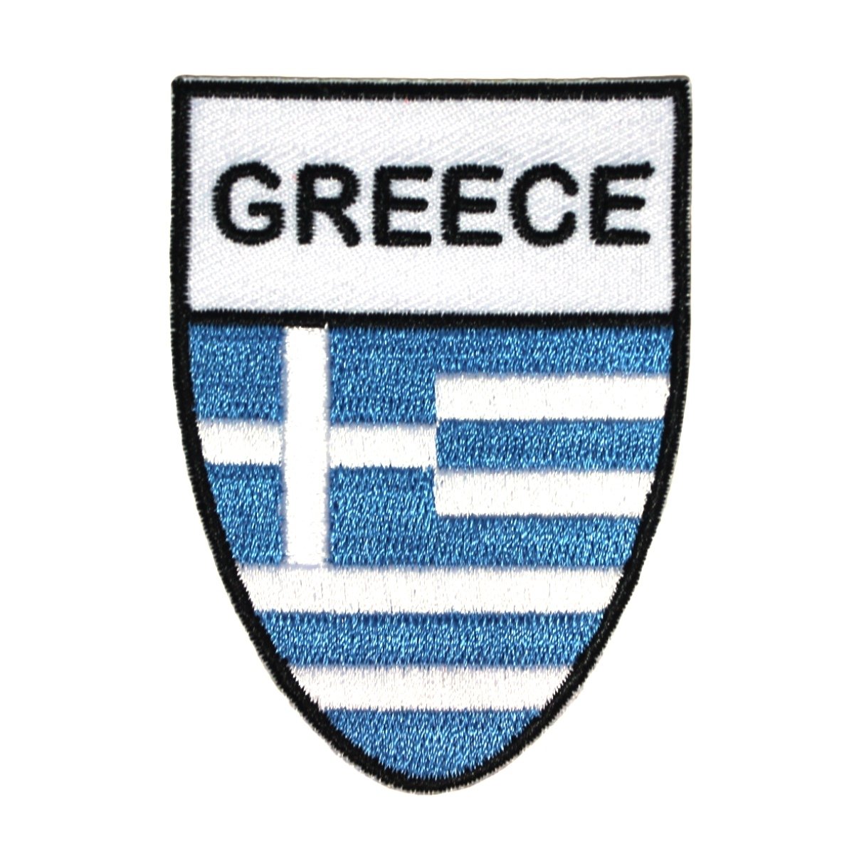 Greece National Flag Shield Patch Badge - Embroidered Iron On Applique for Jackets, Bags & Uniforms - Country Pride & Military Style Accessory