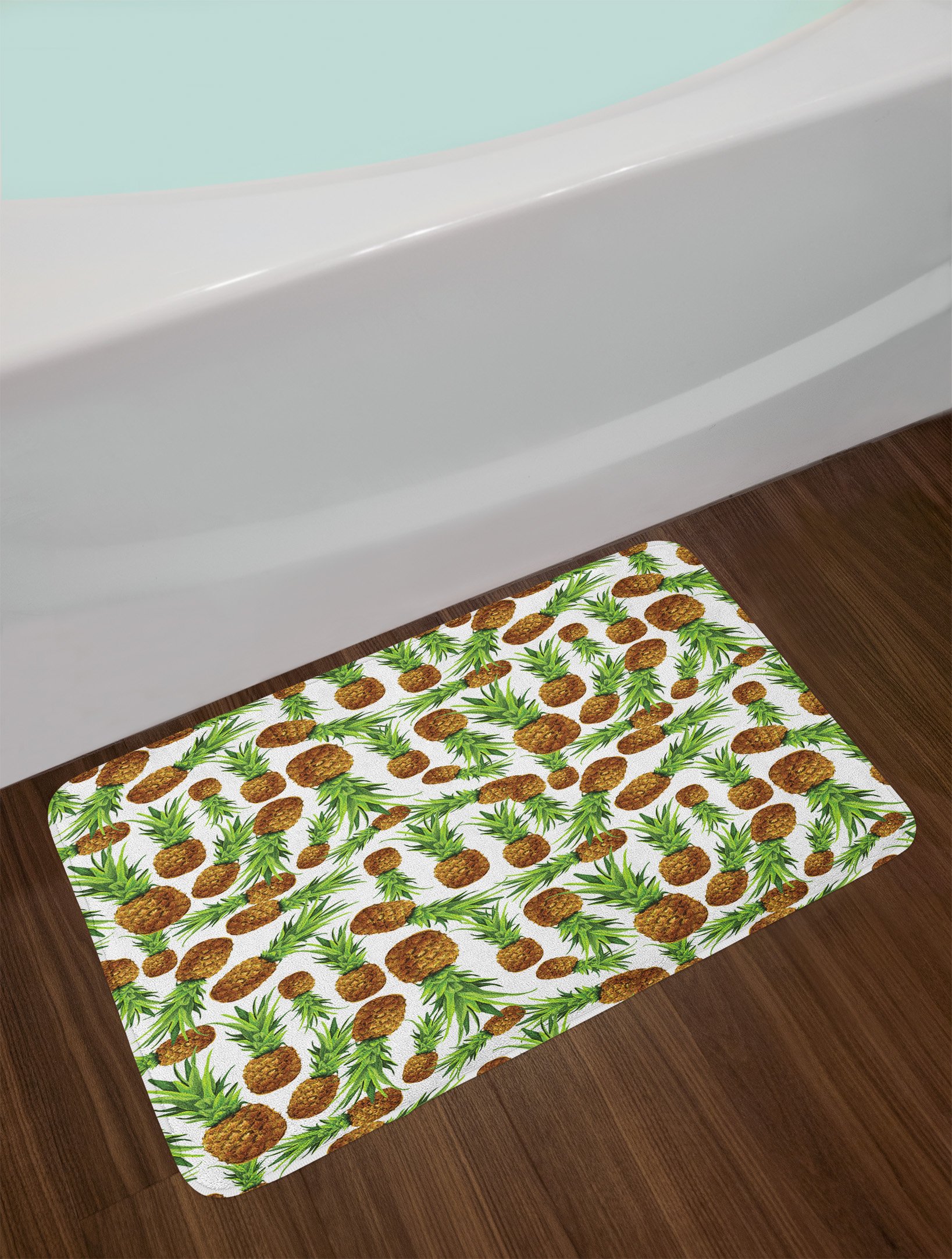 Lunarable Pineapple Bath Mat - Non-Slip Plush Bathroom Rug with Exotic Tropical Fruit Design, 30.2 x 20 Inches, Pale Caramel & Fern Green - Perfect for Beach House, Tropical Bathroom Decor, and Summer Themed Showers